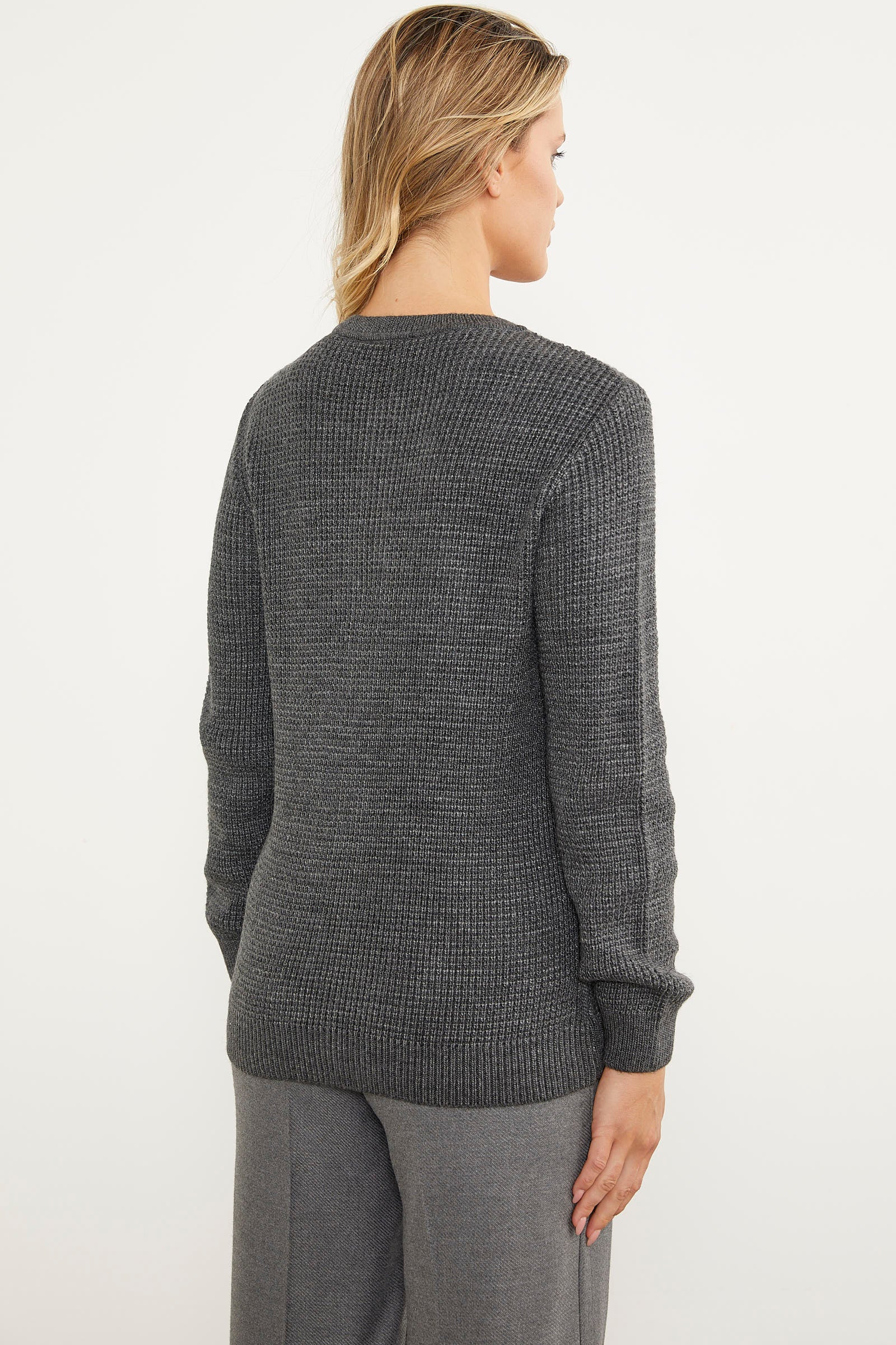 Petek Örgü Düğmeli Triko Hırka - Koyu Gri (6) Sementa