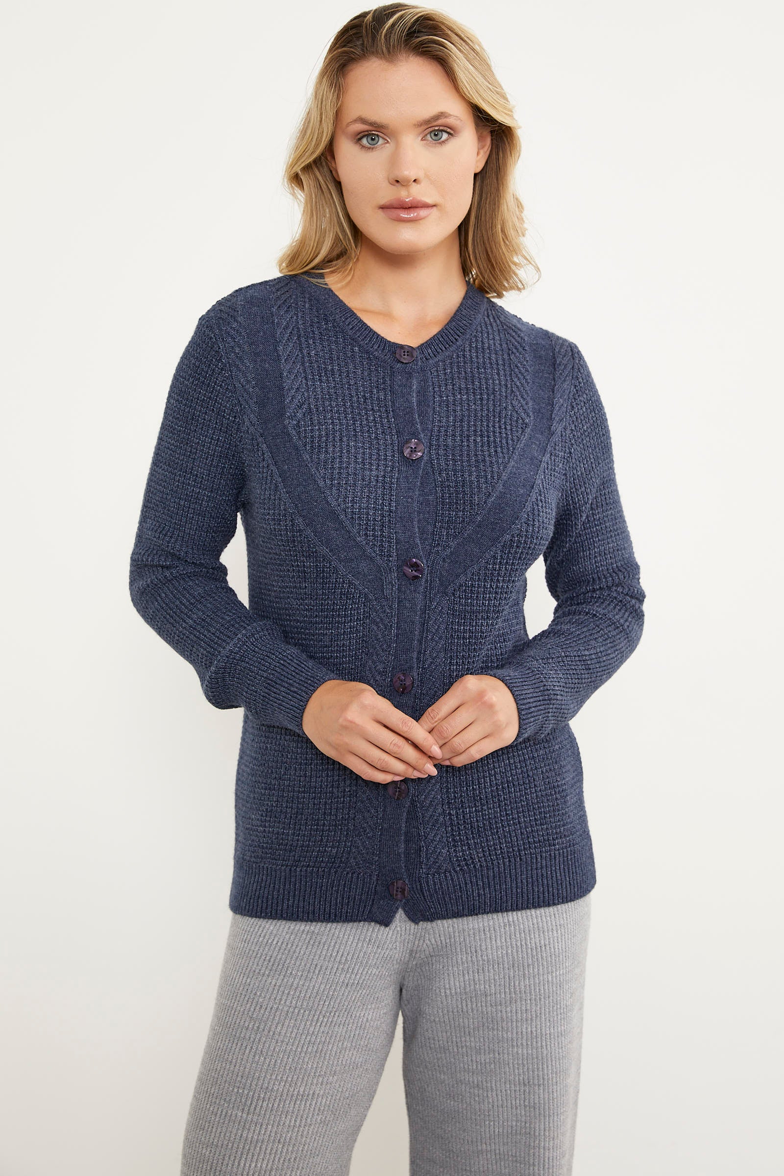 Petek Örgü Düğmeli Triko Hırka - Lacivert (2) Sementa