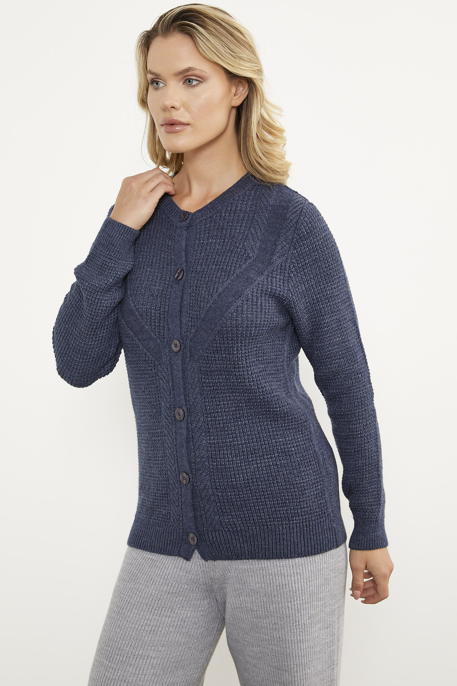 Petek Örgü Düğmeli Triko Hırka - Lacivert (3) Sementa