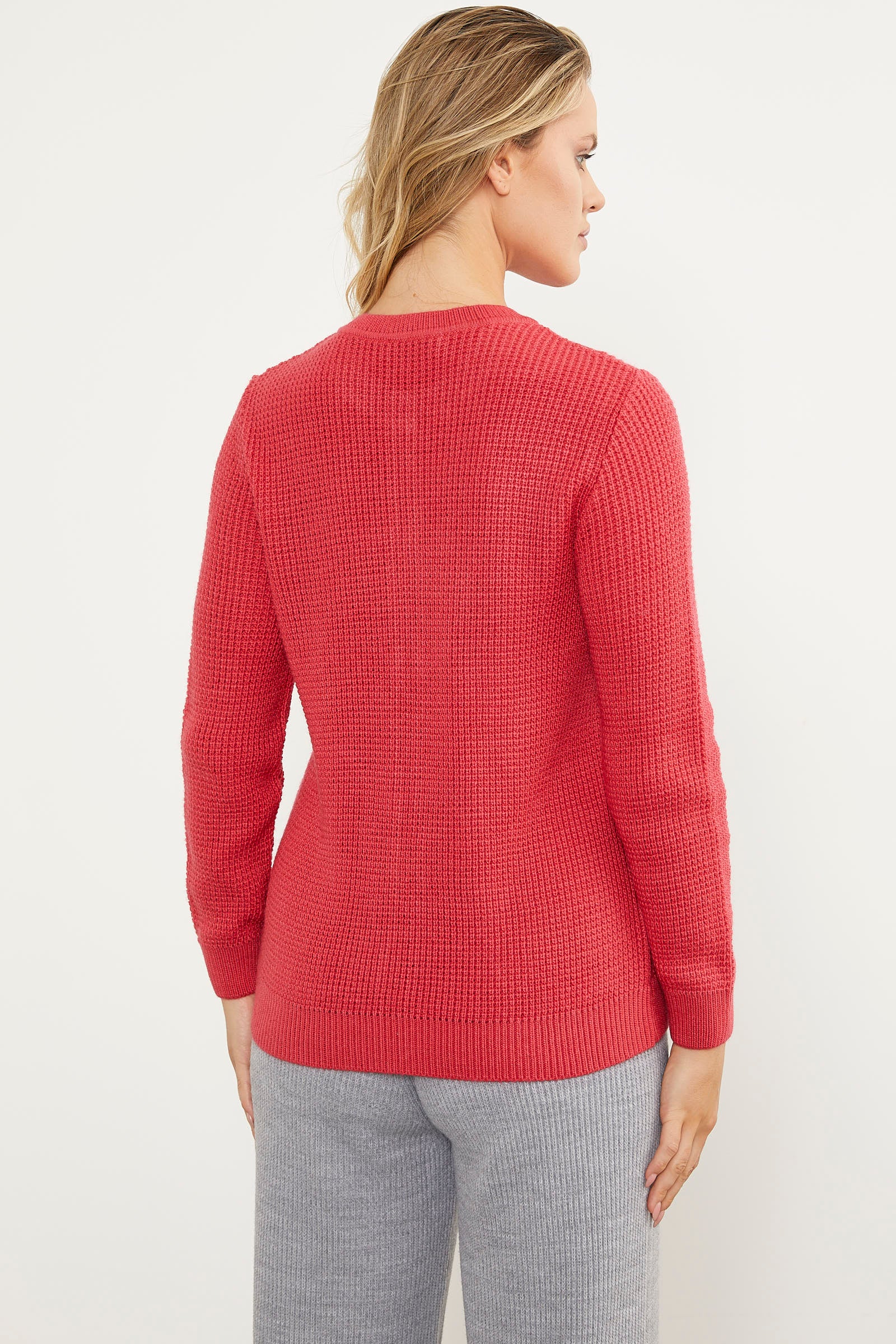 Petek Örgü Düğmeli Triko Hırka - Mercan (6) Sementa