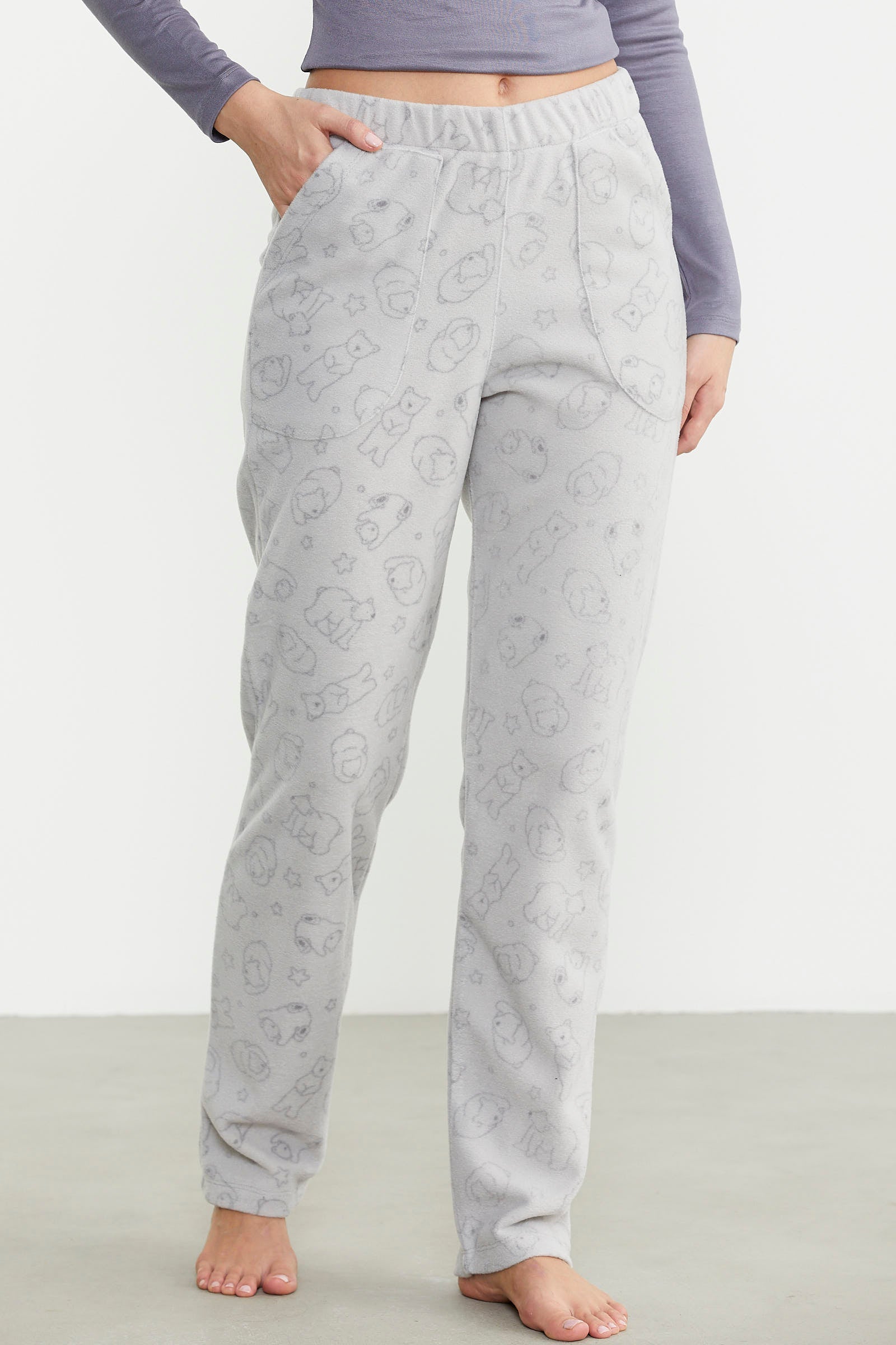 Polar Desenli Kışlık Tek Alt - Gri - Sementa