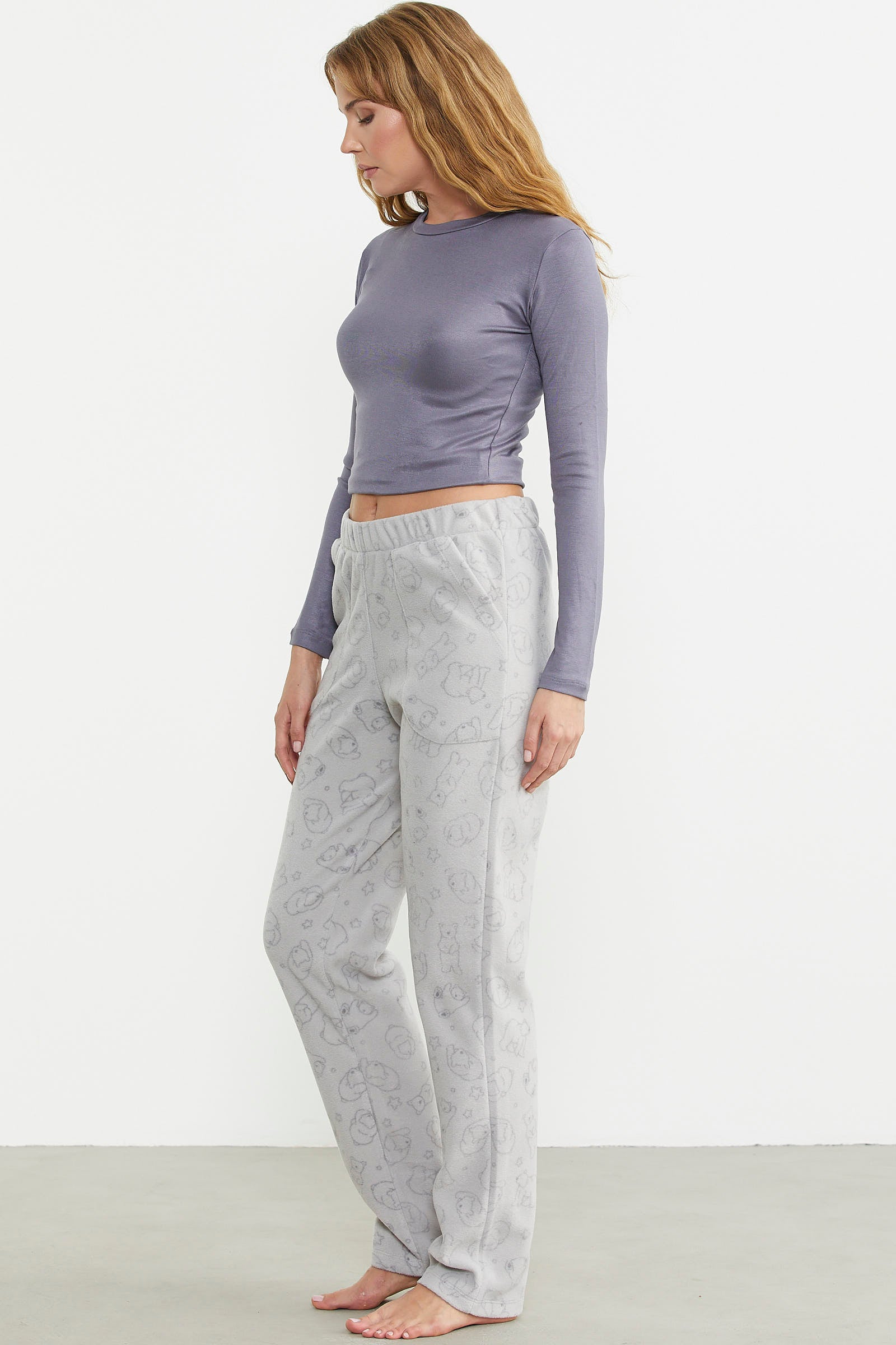 Polar Desenli Kışlık Tek Alt - Gri - Sementa