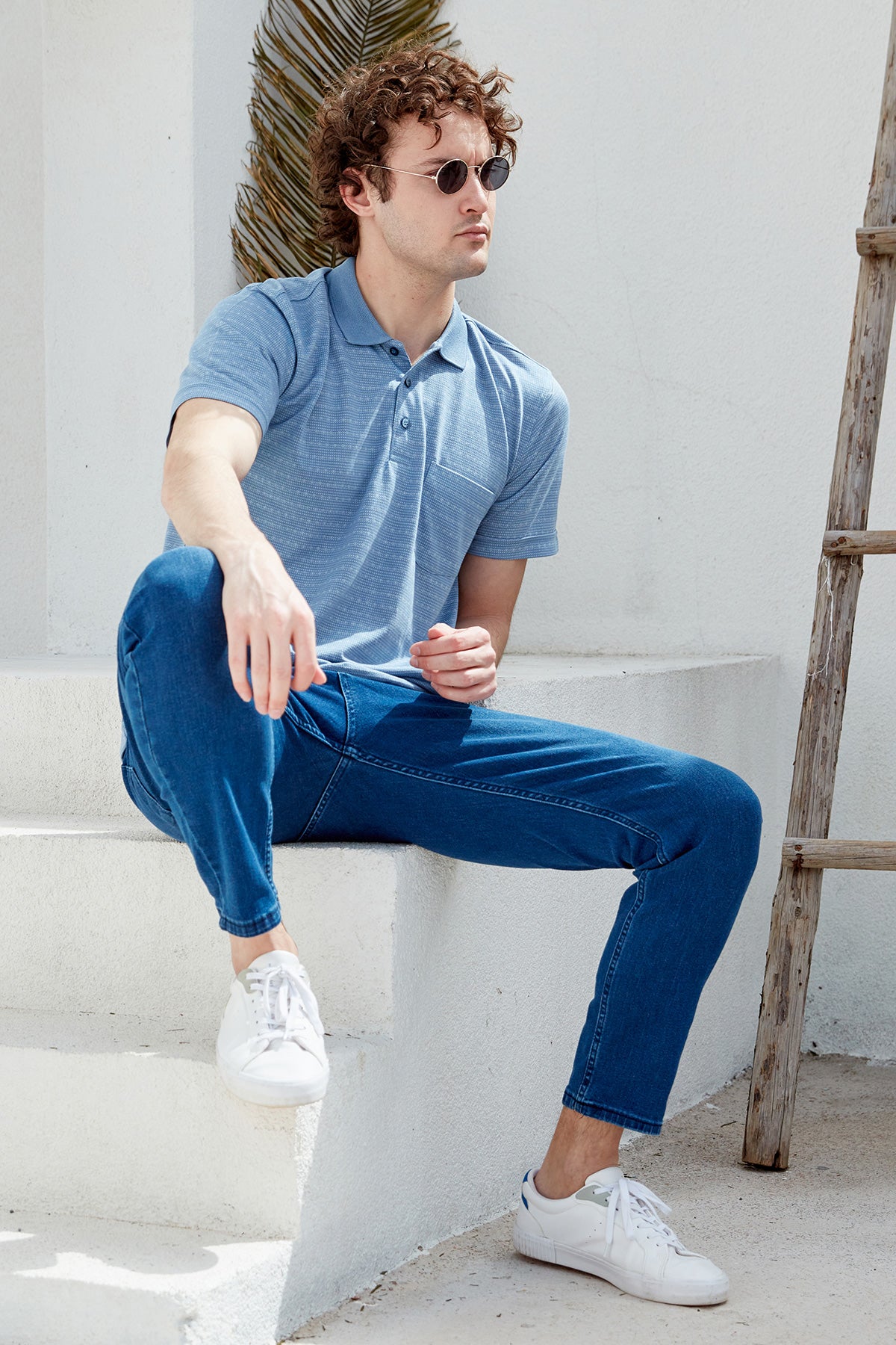 Polo Yaka Cepli Regular Fit Tişört - Mavi (2) Sementa