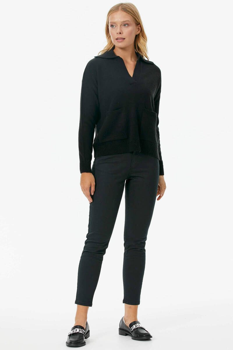 Polo Yaka Cepli Triko Kazak - Siyah (3) Sementa