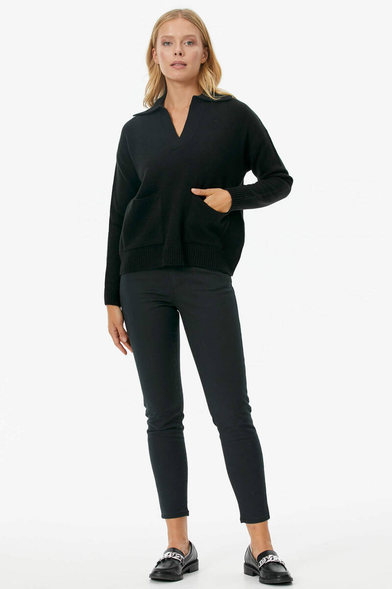 Polo Yaka Cepli Triko Kazak - Siyah (4) Sementa