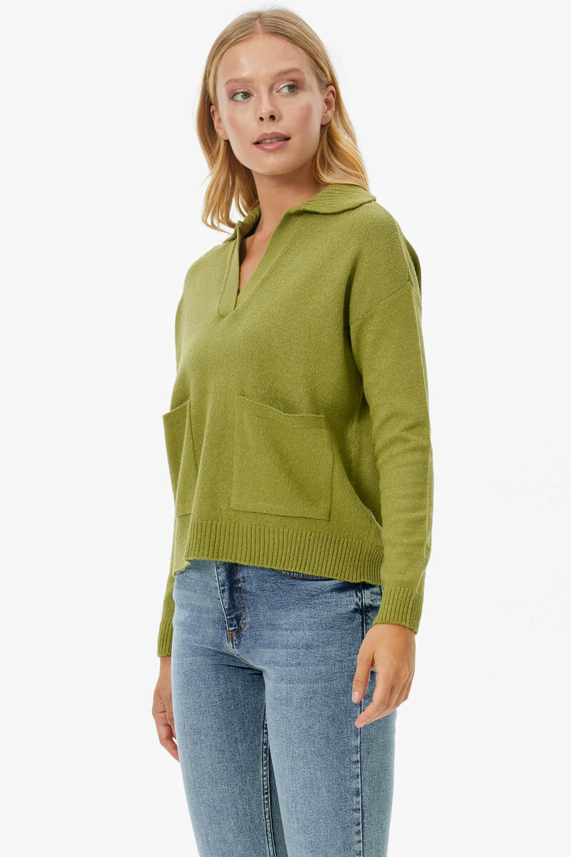 Polo Yaka Cepli Triko Kazak - Yeşil (3) Sementa