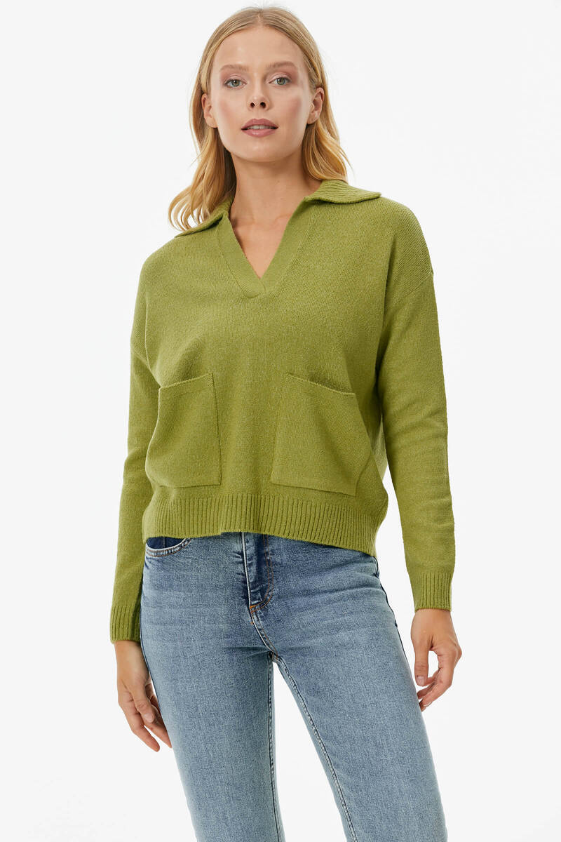 Polo Yaka Cepli Triko Kazak - Yeşil (4) Sementa