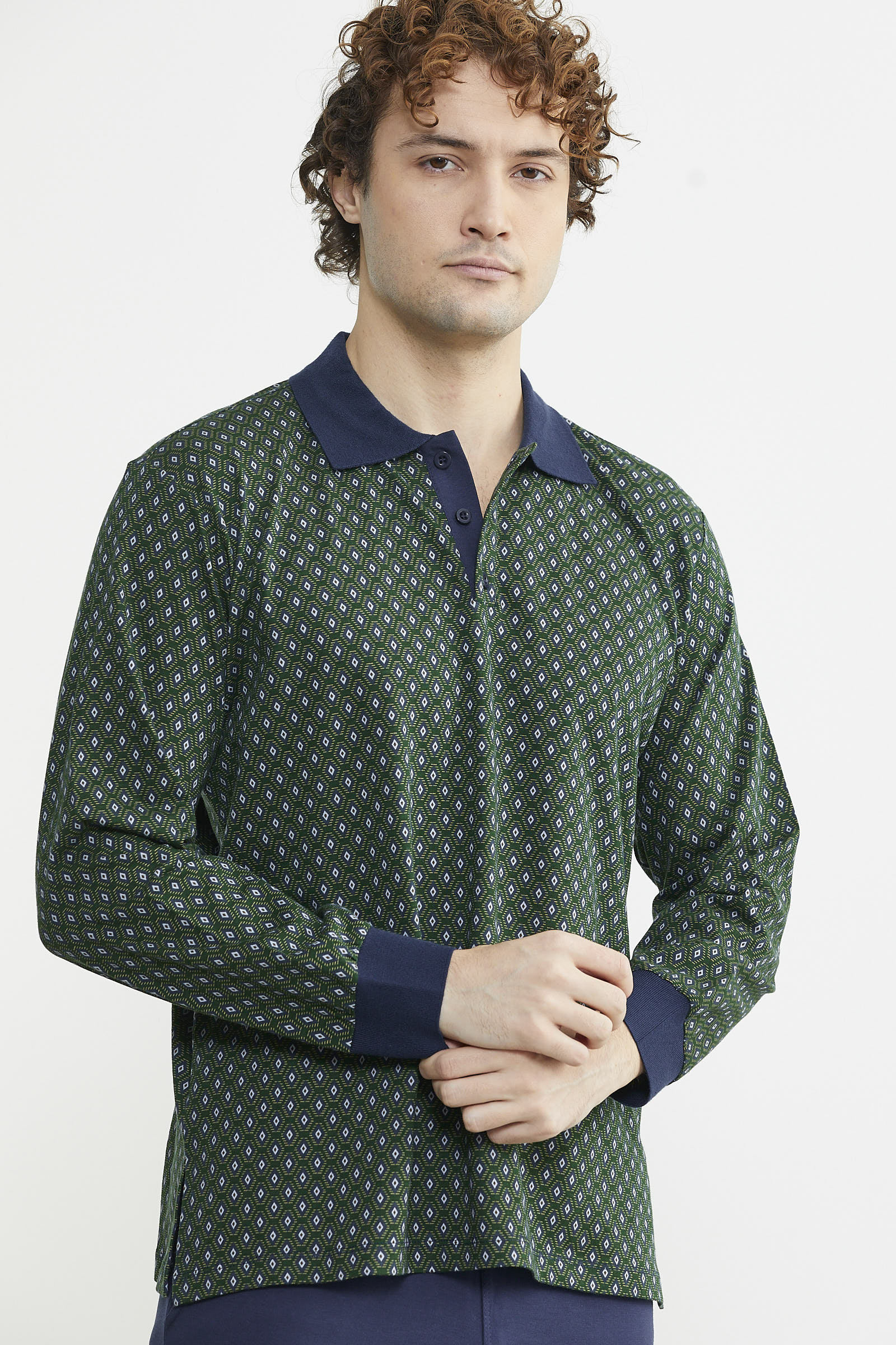 Polo Yaka Desen Kombinli Pijama Takım - Yeşil - Sementa