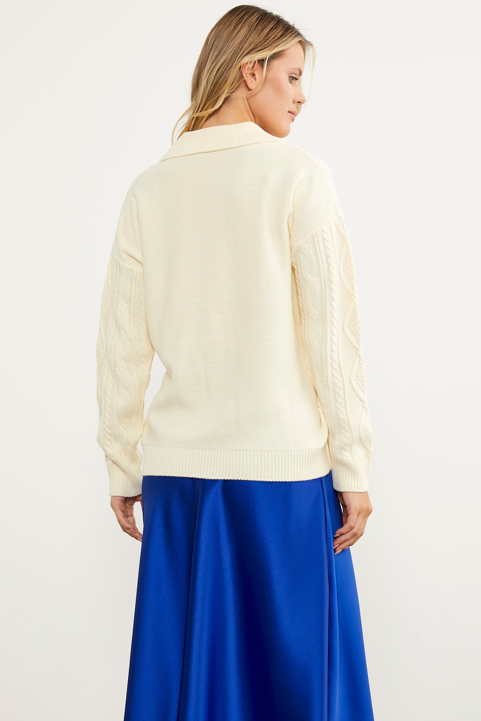 Polo Yaka Desenli Triko Kazak - Kemik (7) Sementa