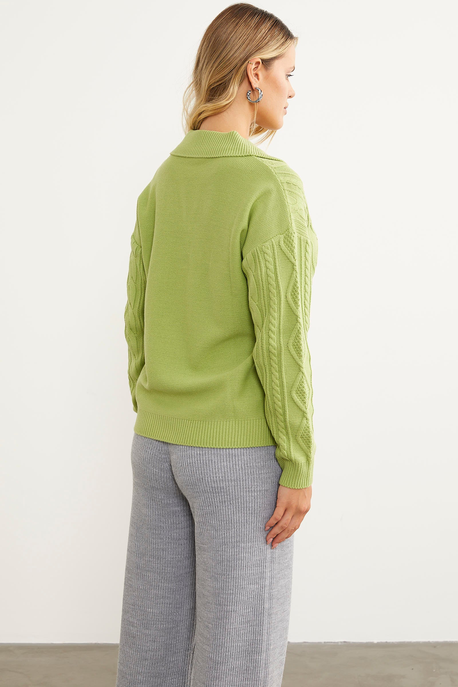 Polo Yaka Desenli Triko Kazak - Yeşil (6) Sementa