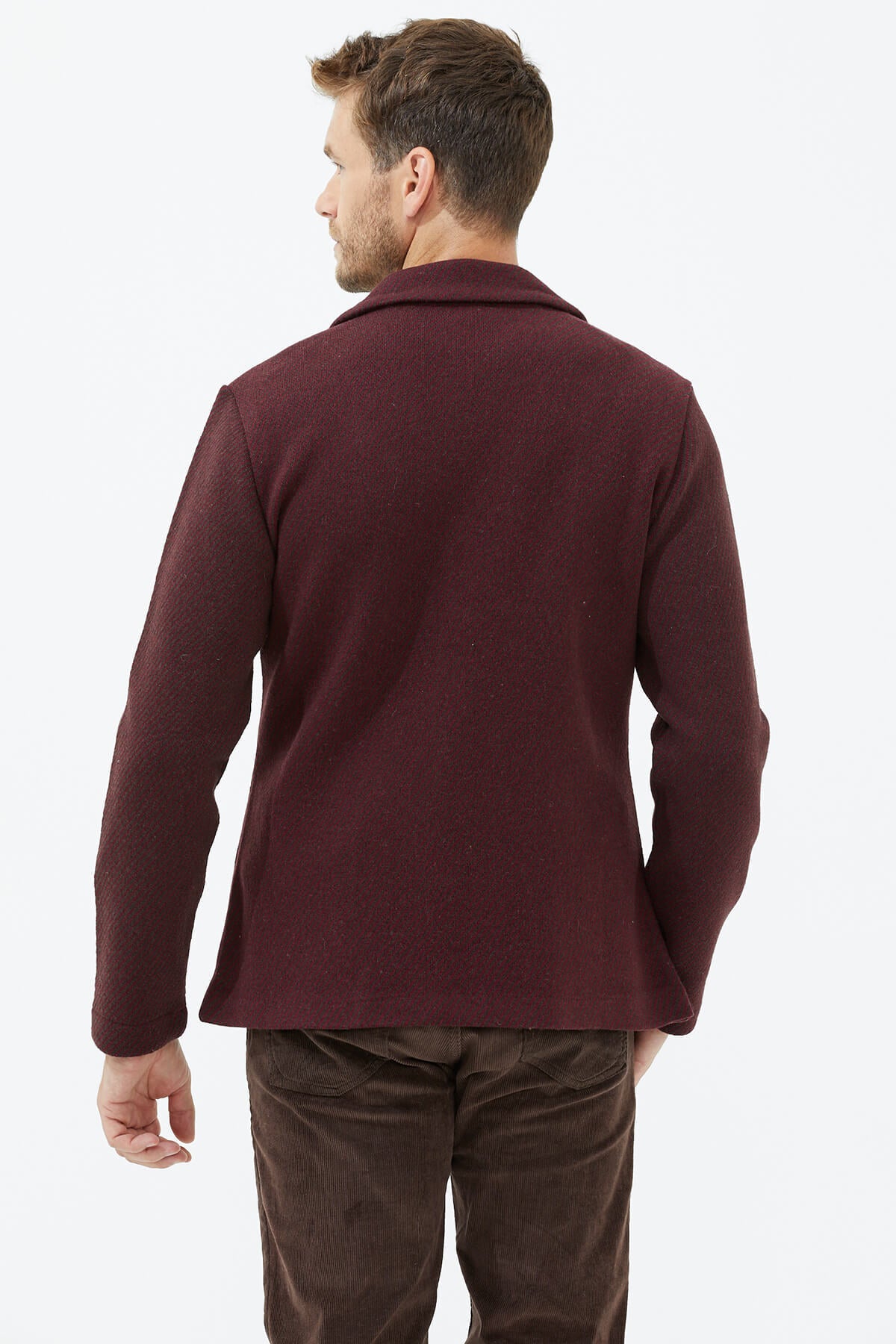 Polo Yaka Düğmeli Triko Ceket - Bordo (5) Sementa