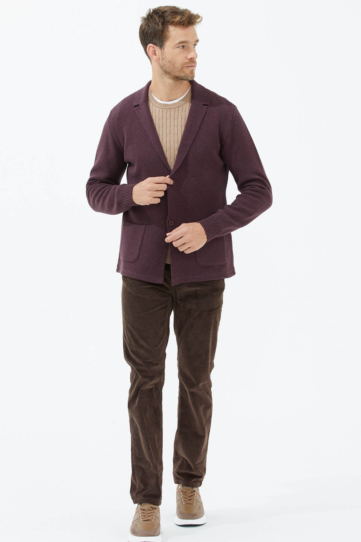 Polo Yaka Düğmeli Triko Ceket - Gül (4) Sementa