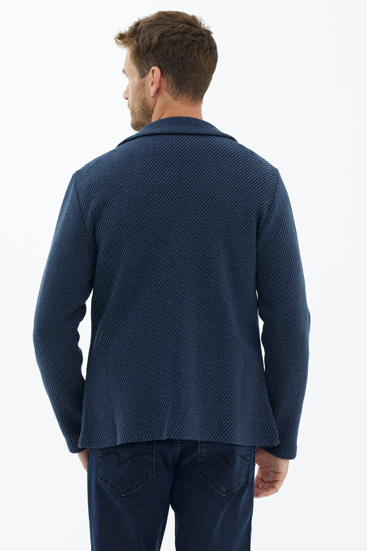 Polo Yaka Düğmeli Triko Ceket - Lacivert (4) Sementa