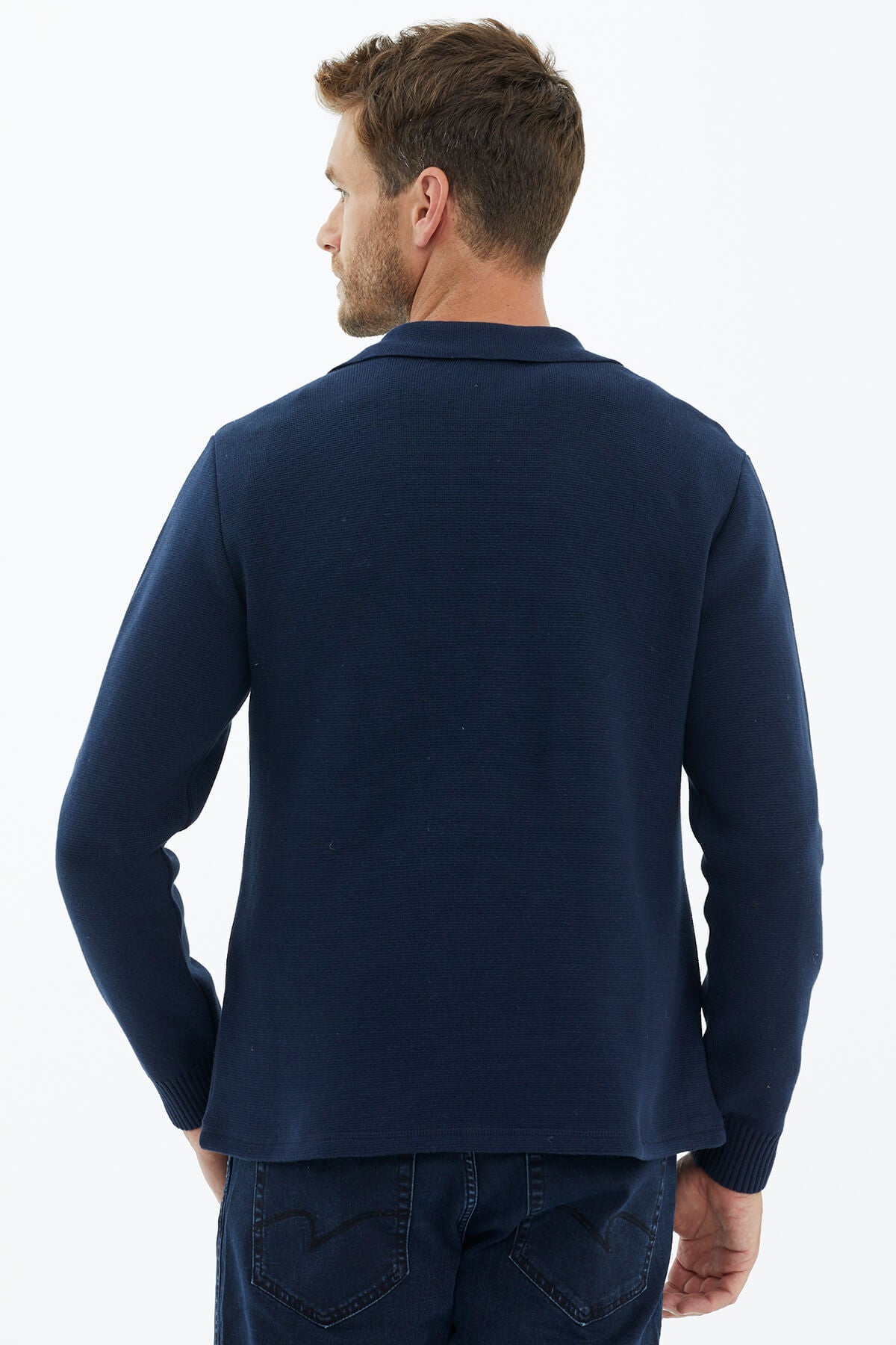 Polo Yaka Düğmeli Triko Ceket - Lacivert (4) Sementa