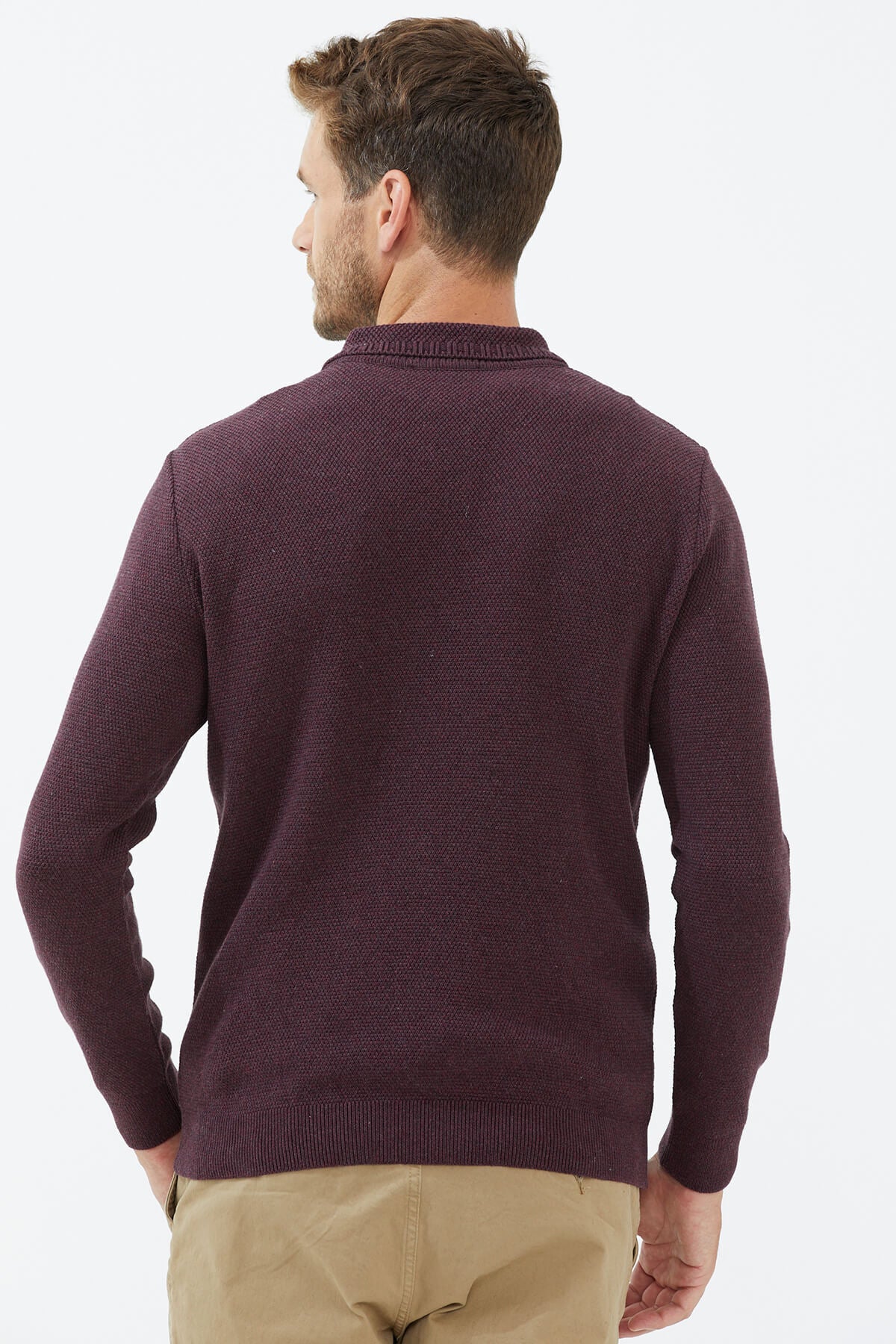 Polo Yaka Düğmeli Triko Kazak - Gül (4) Sementa