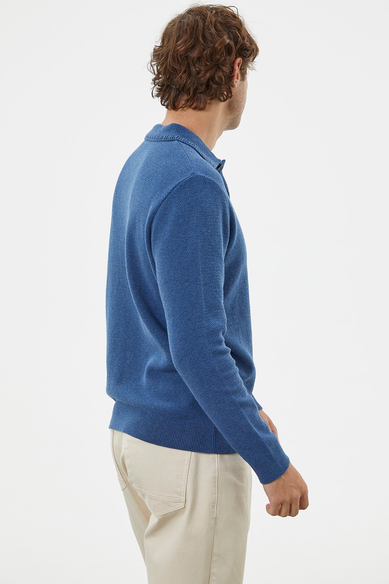 Polo Yaka Düğmeli Triko Kazak - Indigo (6) Sementa