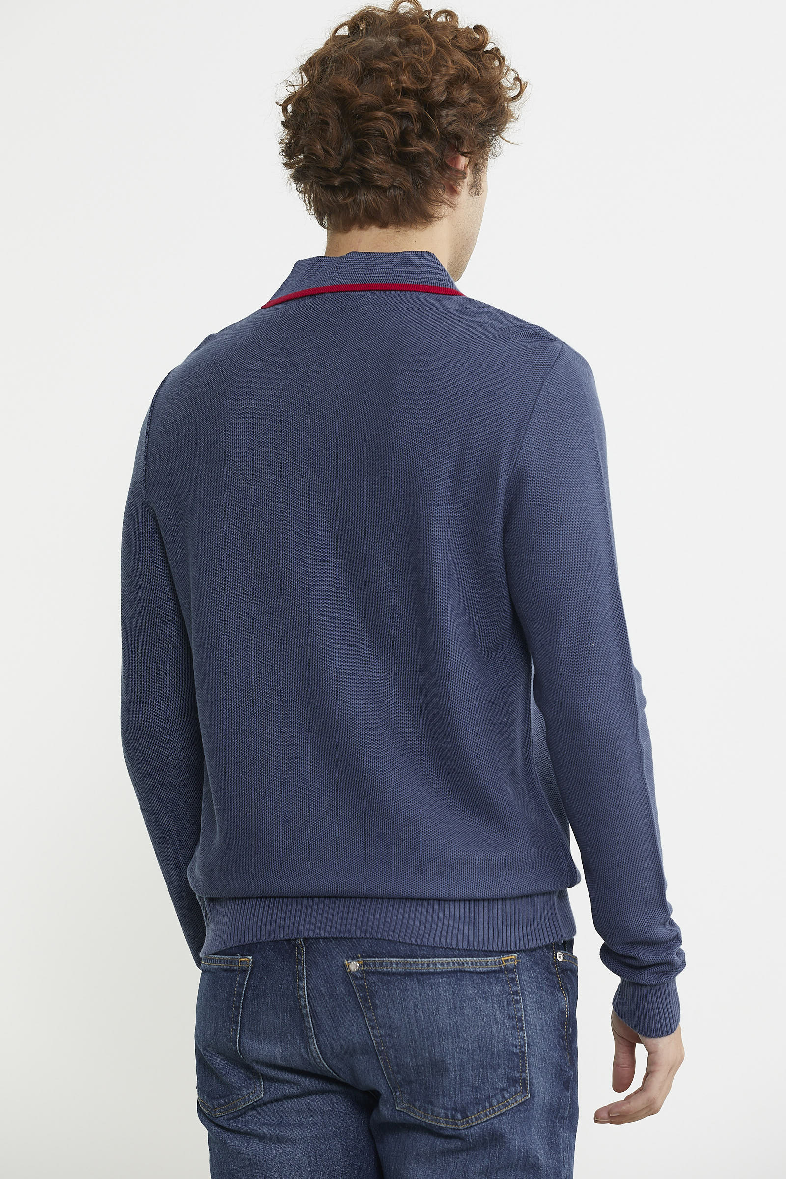 Polo Yaka Düğmeli Triko Kazak - Indigo - Sementa