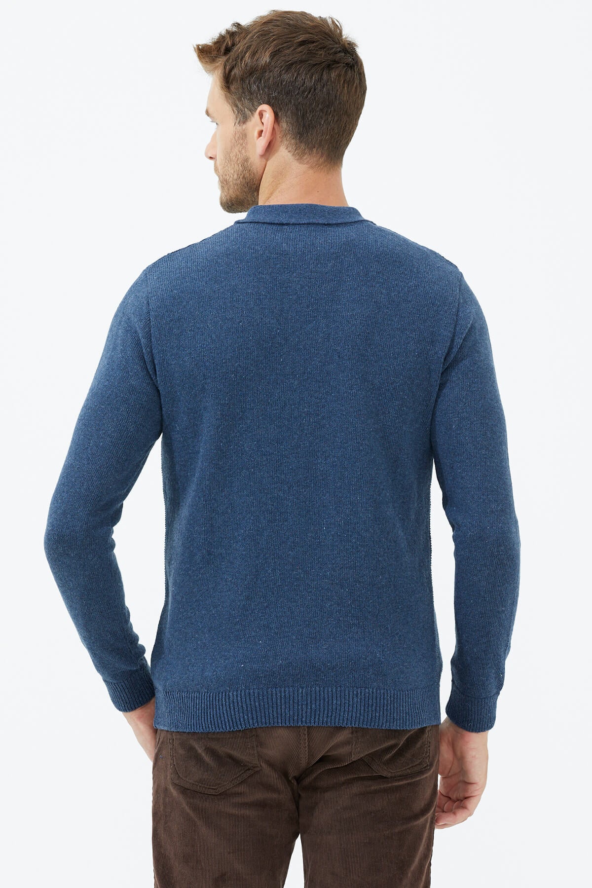 Polo Yaka Düğmeli Triko Kazak - Indigo (4) Sementa