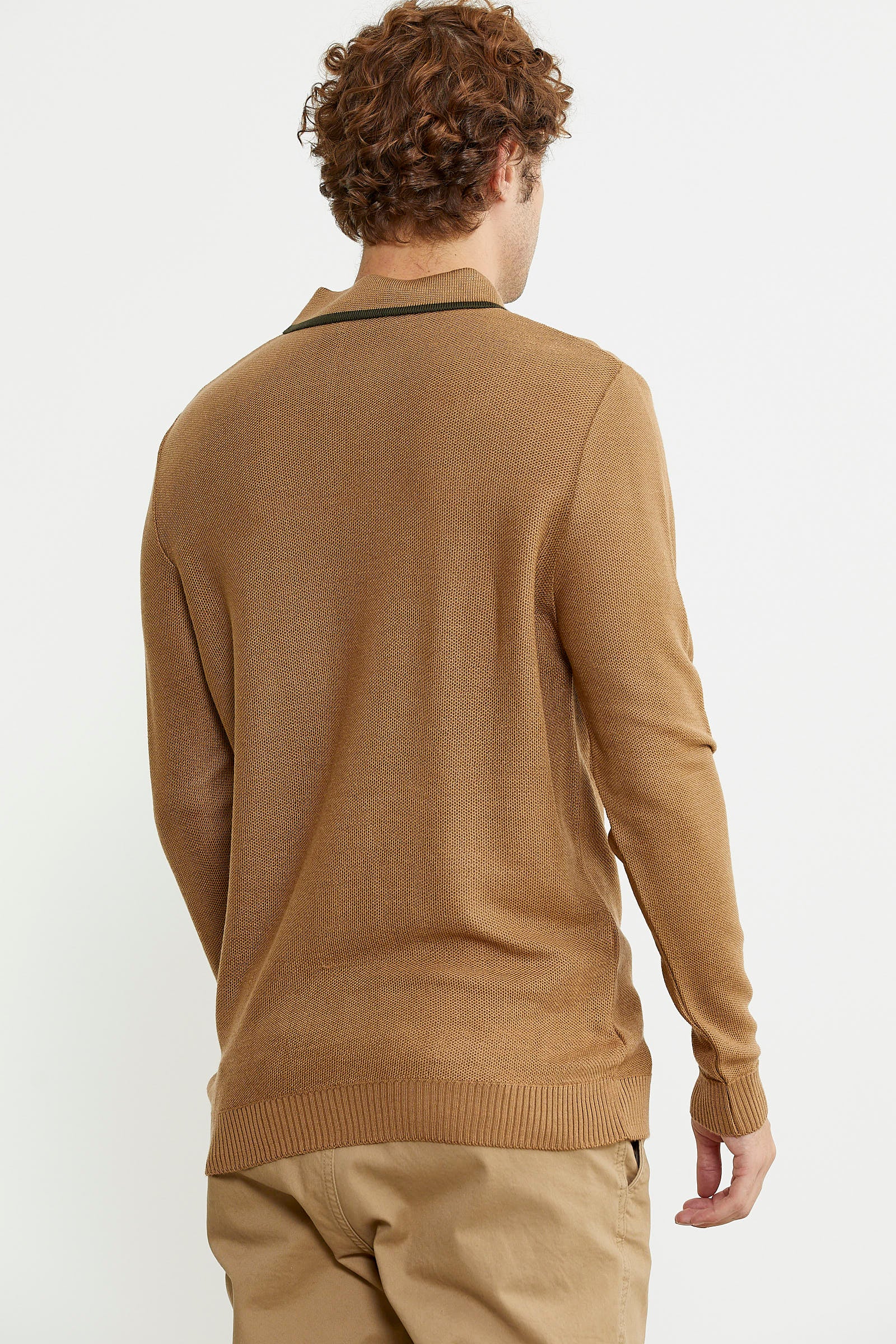 Polo Yaka Düğmeli Triko Kazak - Kamel - Sementa