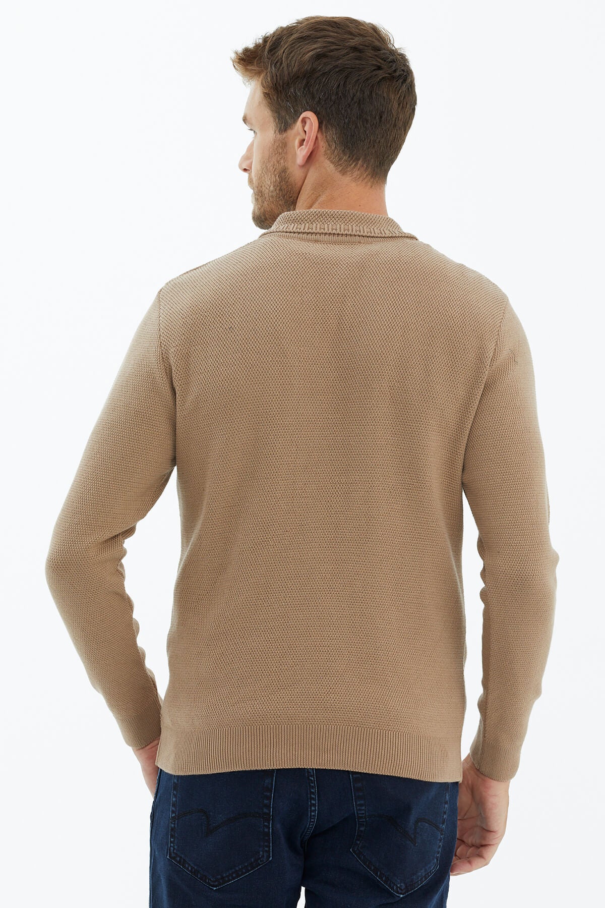 Polo Yaka Düğmeli Triko Kazak - Kamel (4) Sementa