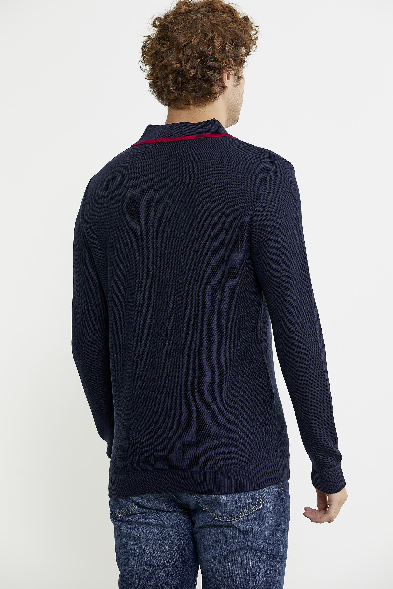 Polo Yaka Düğmeli Triko Kazak - Lacivert - Sementa