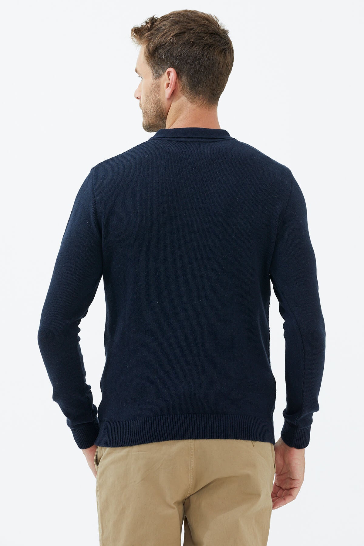 Polo Yaka Düğmeli Triko Kazak - Lacivert (4) Sementa