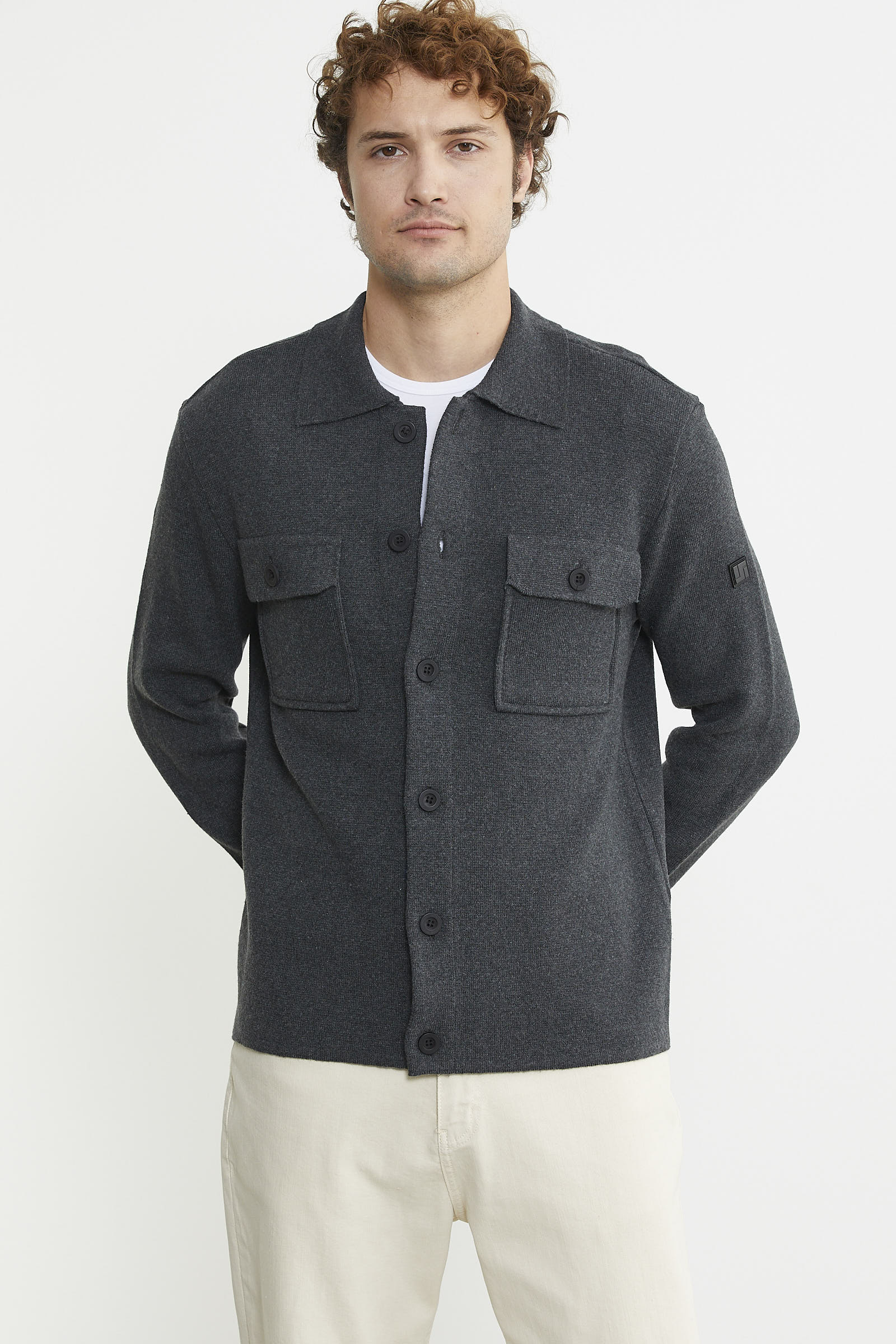 Polo Yaka Düğmeli Yünlü Triko Hırka - Antrasit - Sementa