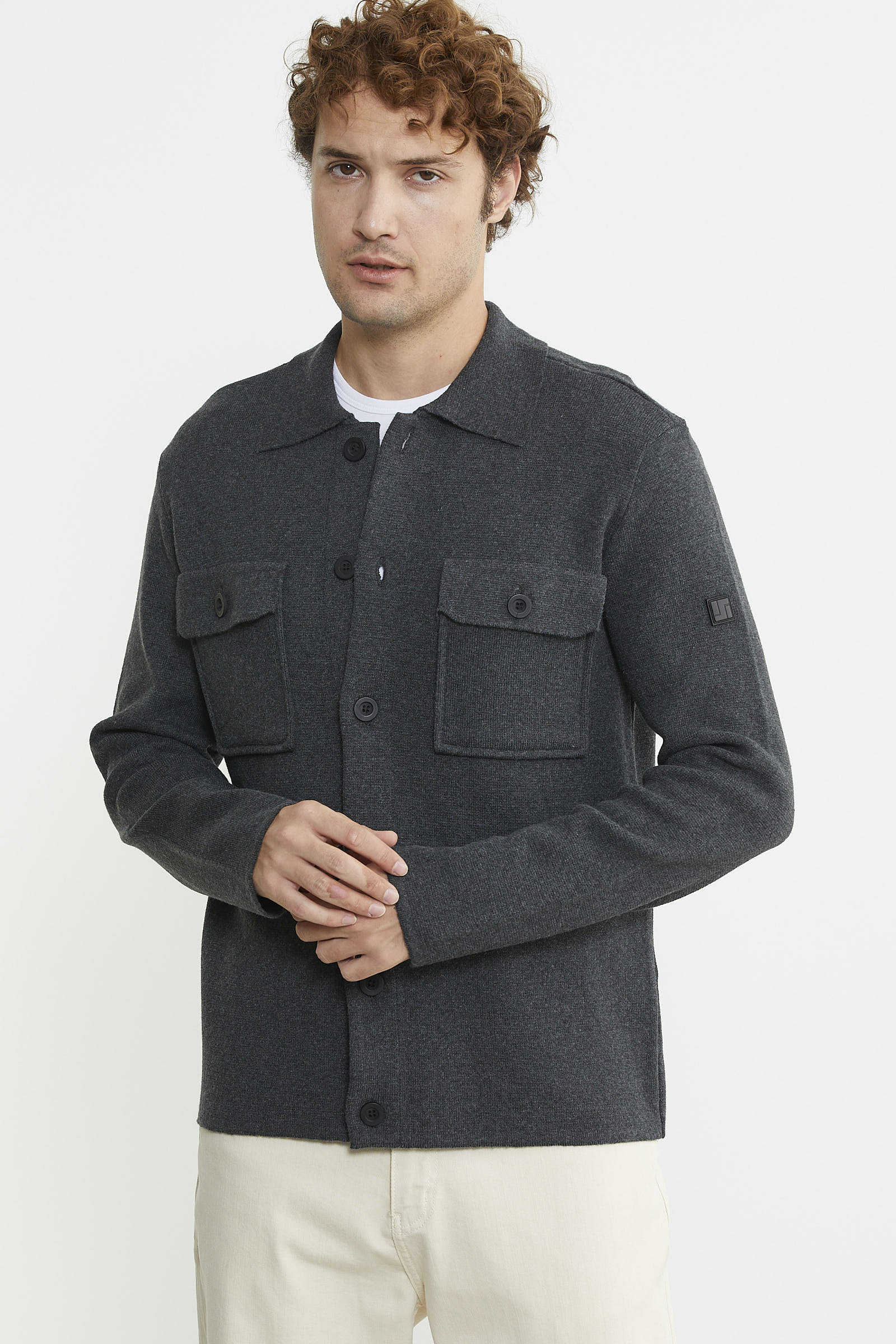 Polo Yaka Düğmeli Yünlü Triko Hırka - Antrasit - Sementa