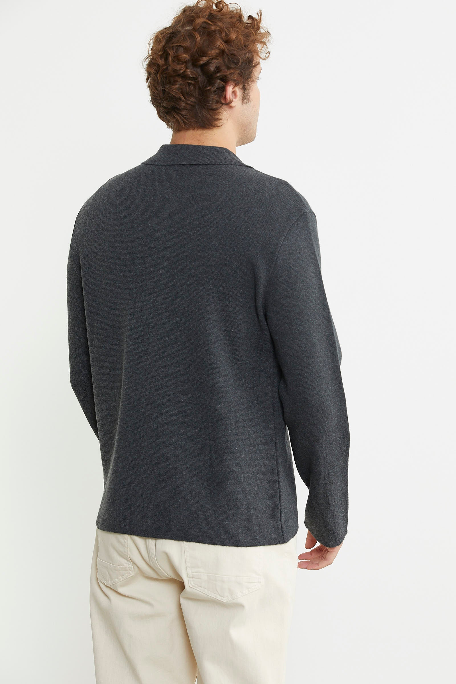 Polo Yaka Düğmeli Yünlü Triko Hırka - Antrasit - Sementa