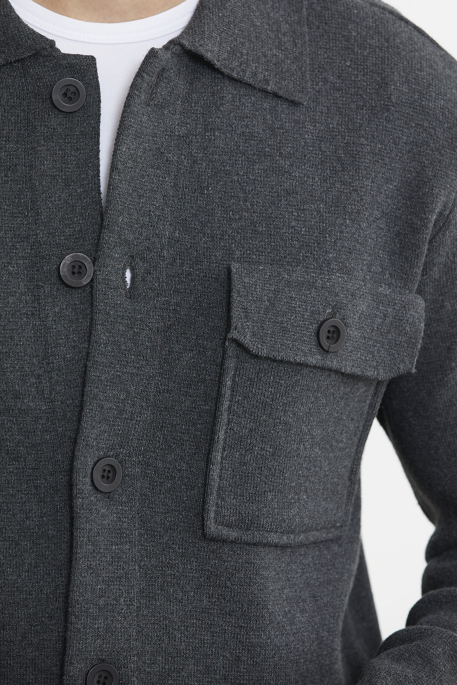 Polo Yaka Düğmeli Yünlü Triko Hırka - Antrasit - Sementa