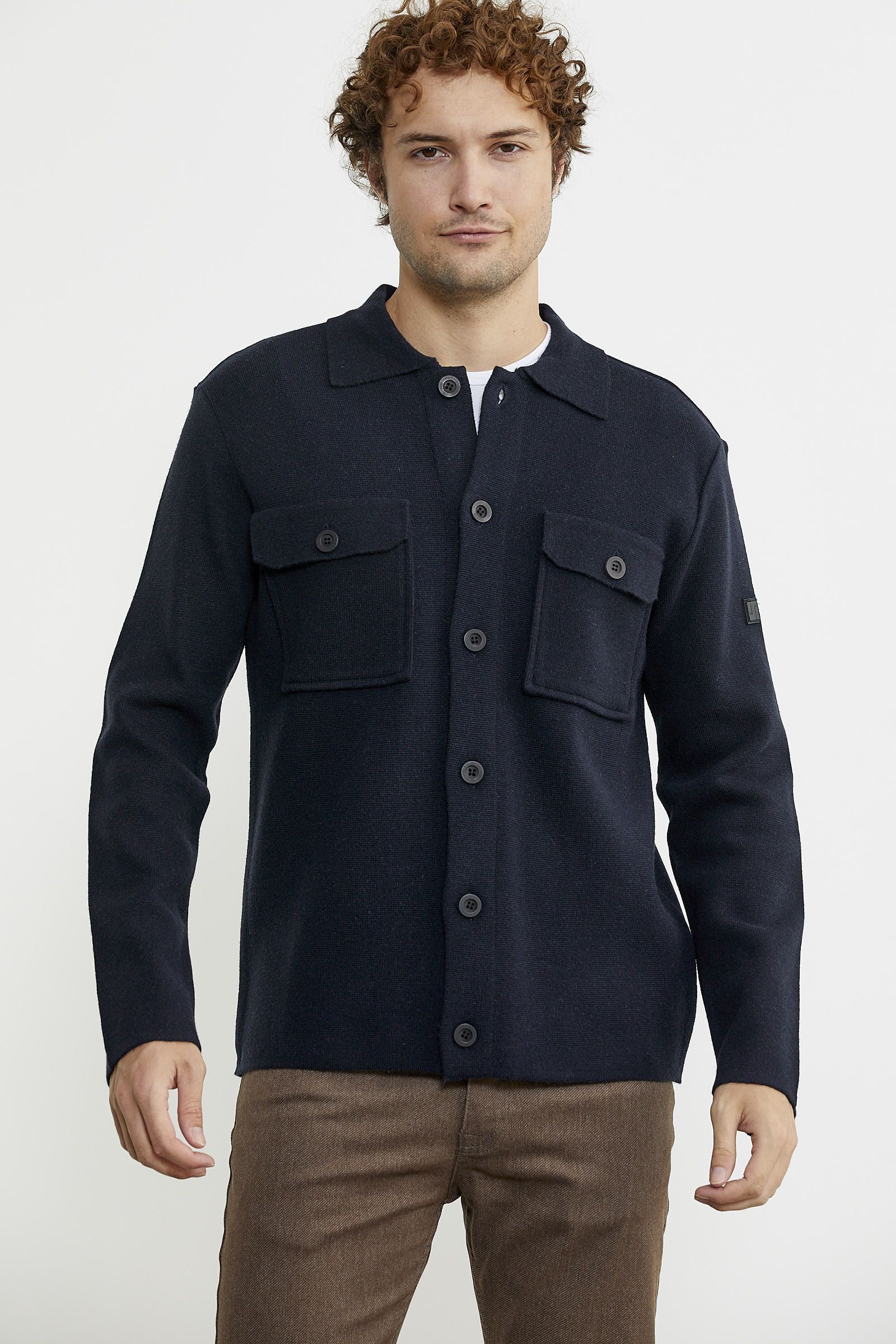 Polo Yaka Düğmeli Yünlü Triko Hırka - Lacivert - Sementa