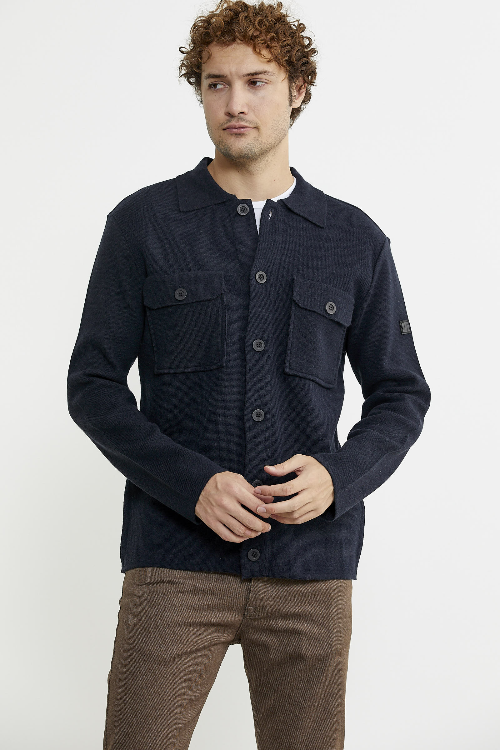 Polo Yaka Düğmeli Yünlü Triko Hırka - Lacivert - Sementa