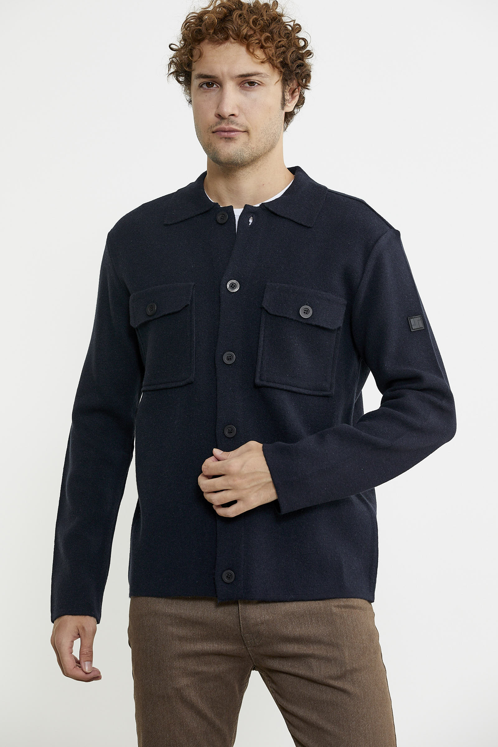 Polo Yaka Düğmeli Yünlü Triko Hırka - Lacivert - Sementa