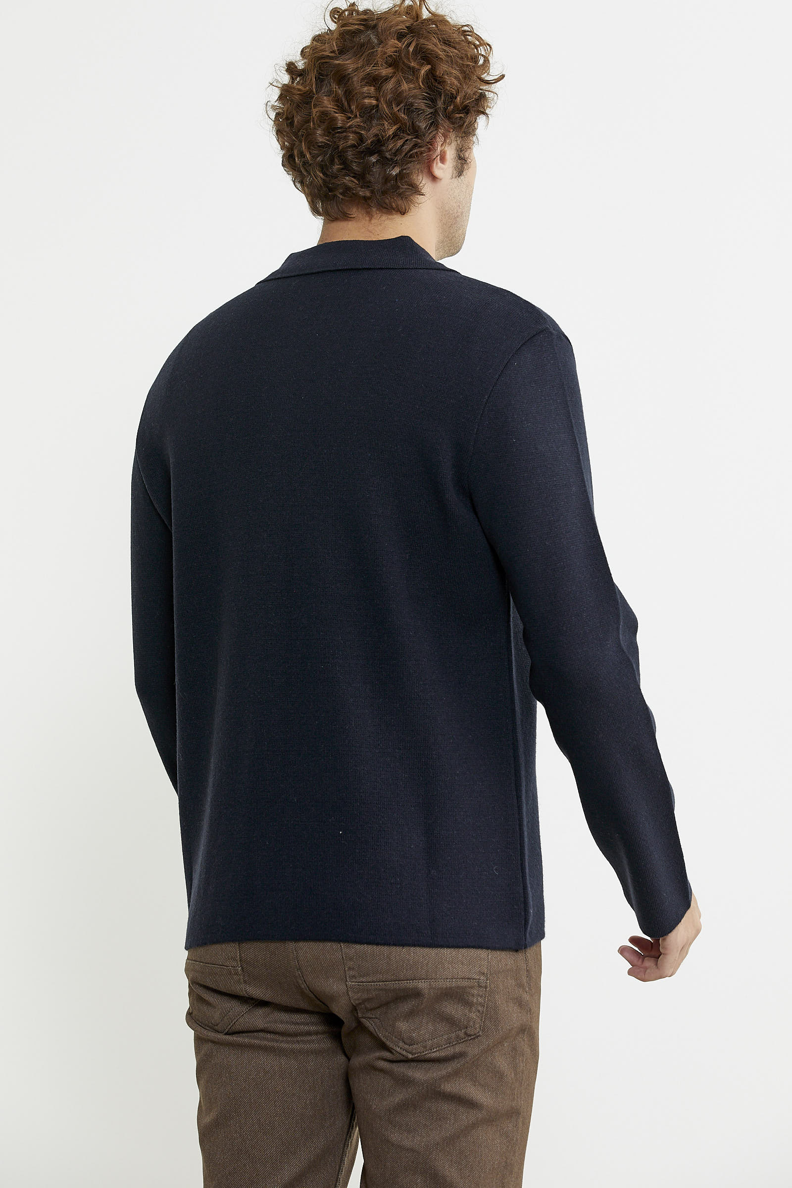 Polo Yaka Düğmeli Yünlü Triko Hırka - Lacivert - Sementa