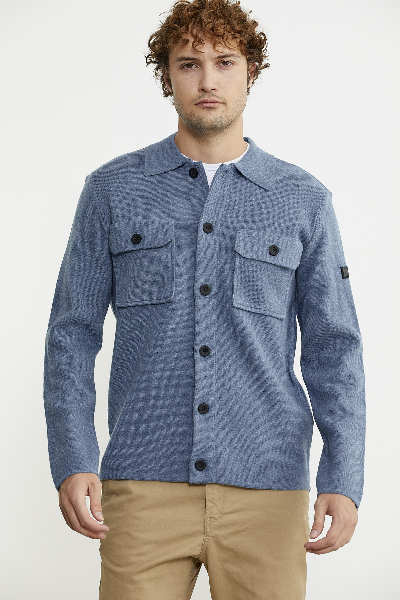 Polo Yaka Düğmeli Yünlü Triko Hırka - Mavi - Sementa