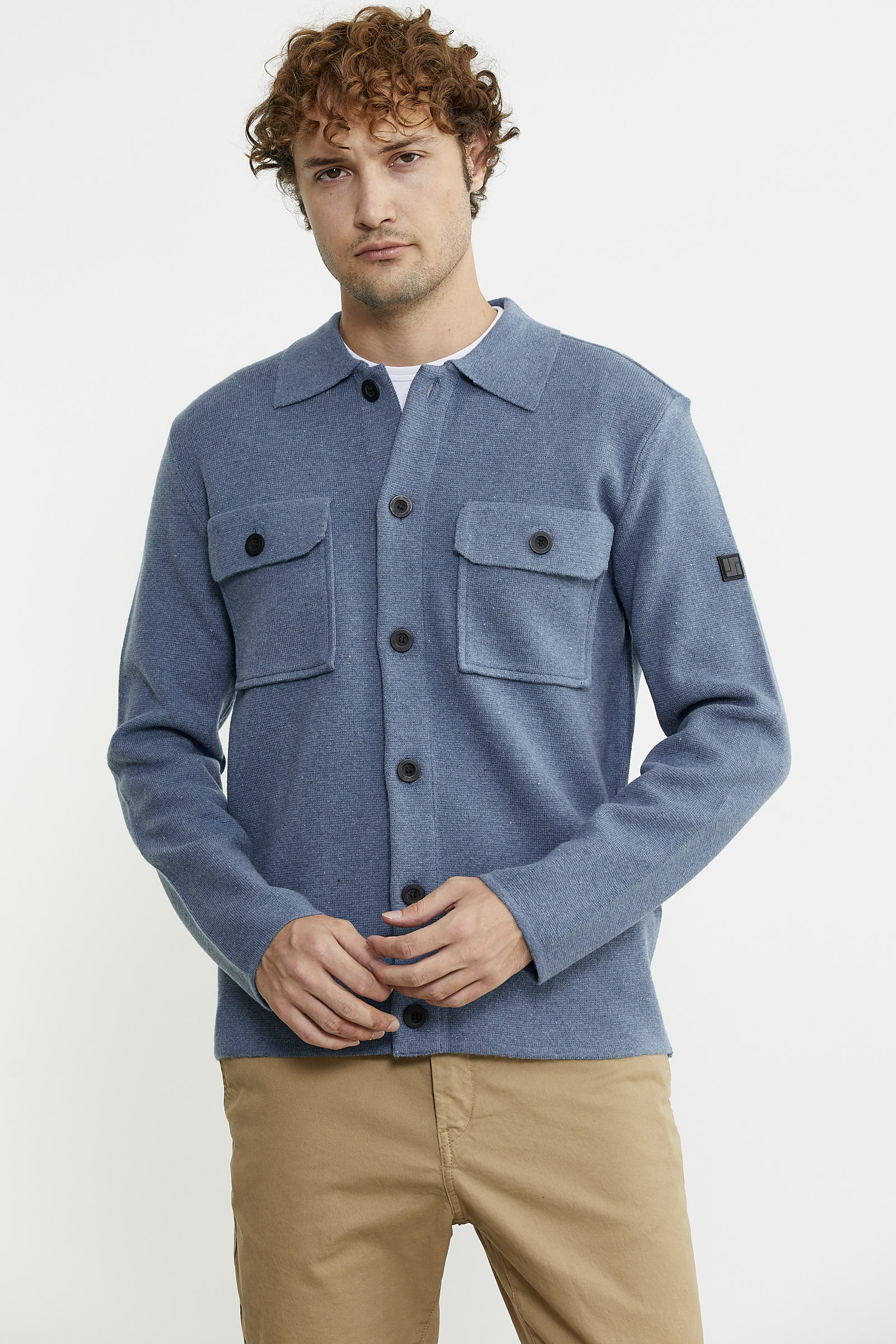 Polo Yaka Düğmeli Yünlü Triko Hırka - Mavi - Sementa