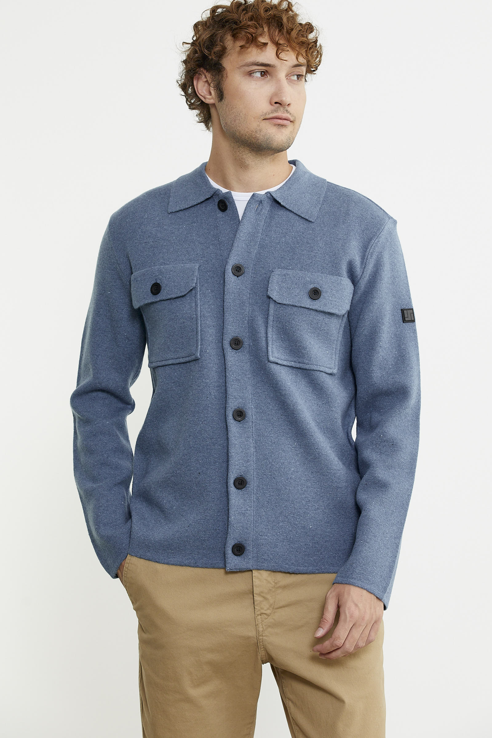 Polo Yaka Düğmeli Yünlü Triko Hırka - Mavi - Sementa