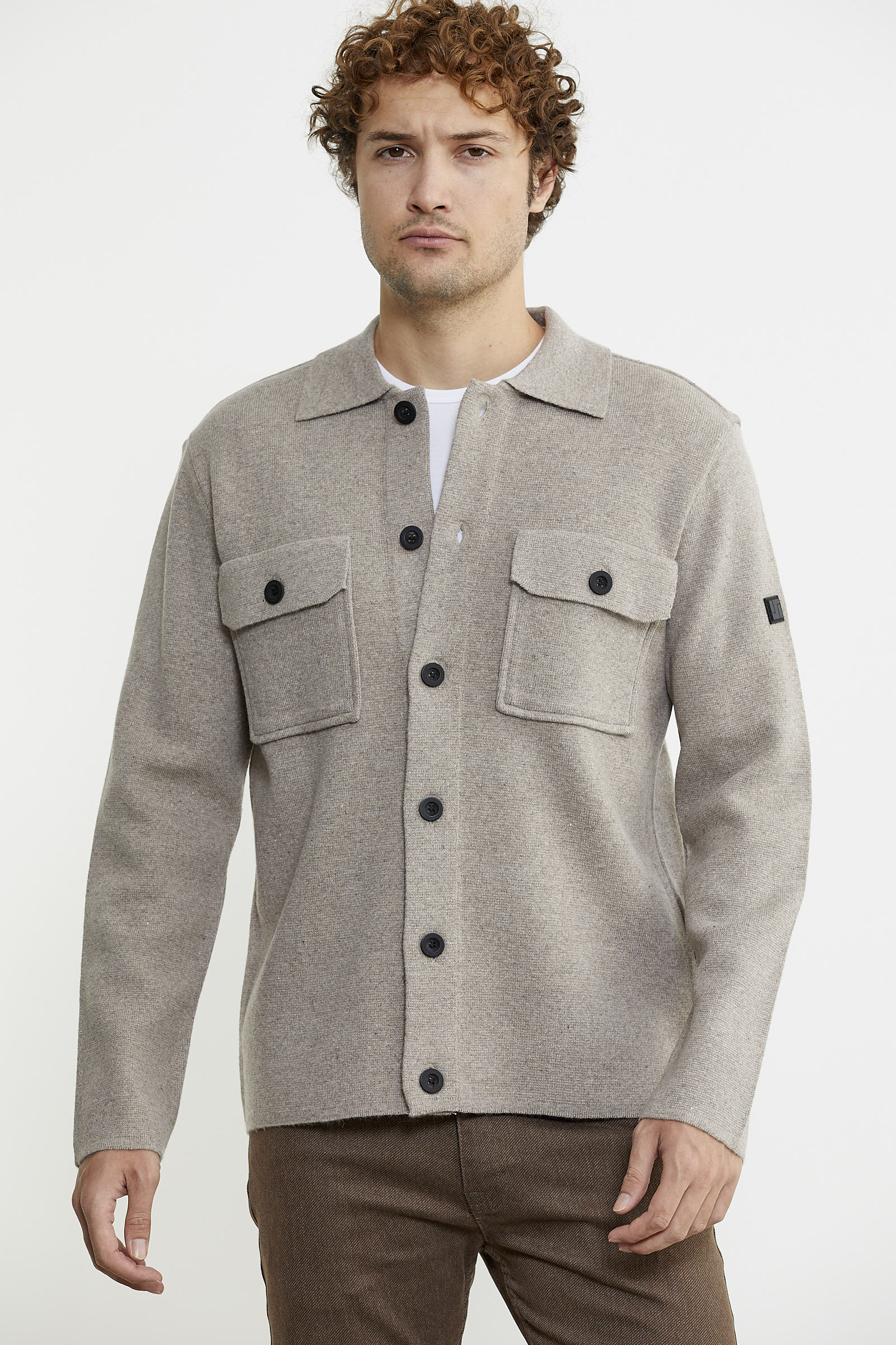 Polo Yaka Düğmeli Yünlü Triko Hırka - Vizon - Sementa