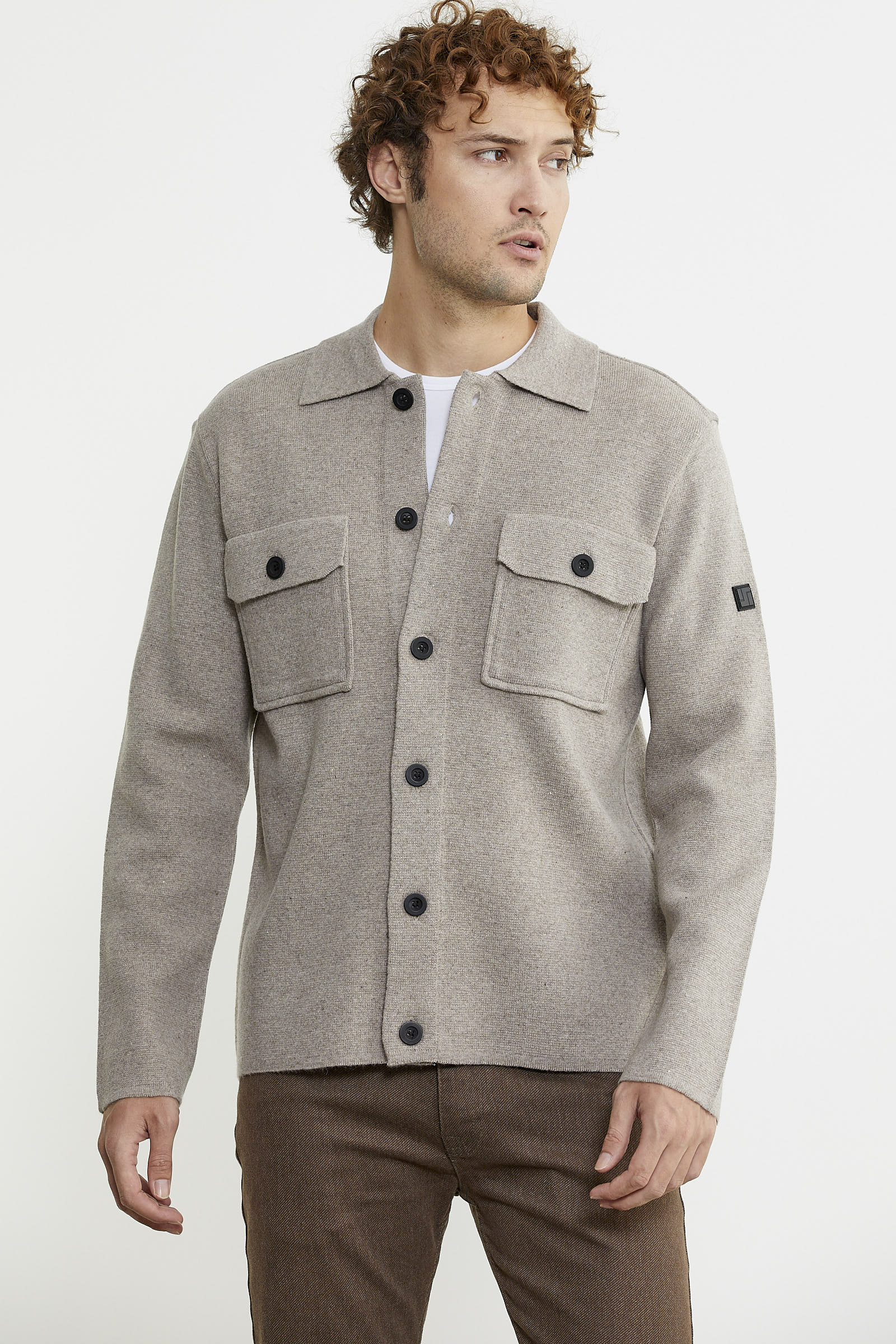 Polo Yaka Düğmeli Yünlü Triko Hırka - Vizon - Sementa