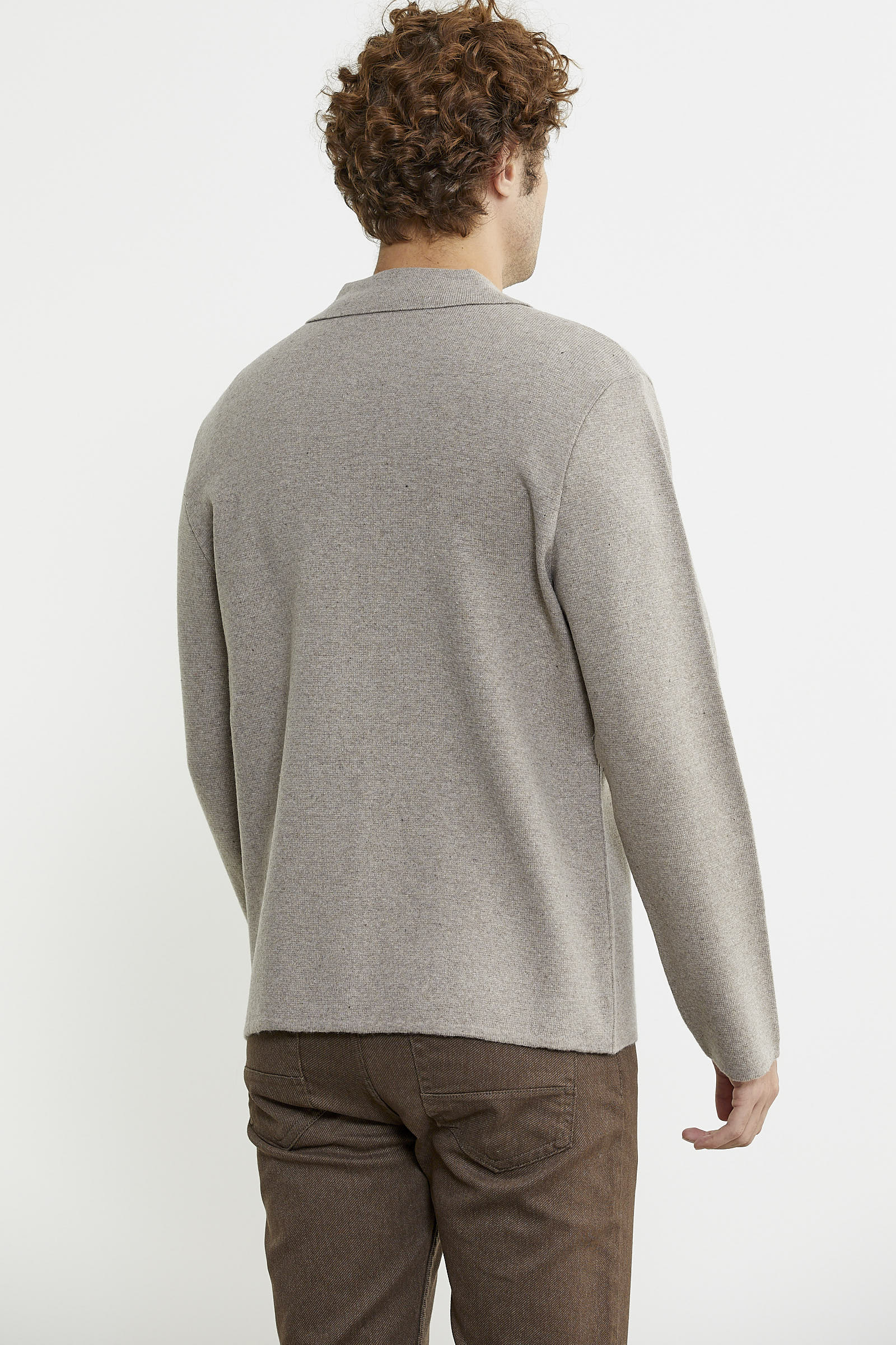 Polo Yaka Düğmeli Yünlü Triko Hırka - Vizon - Sementa