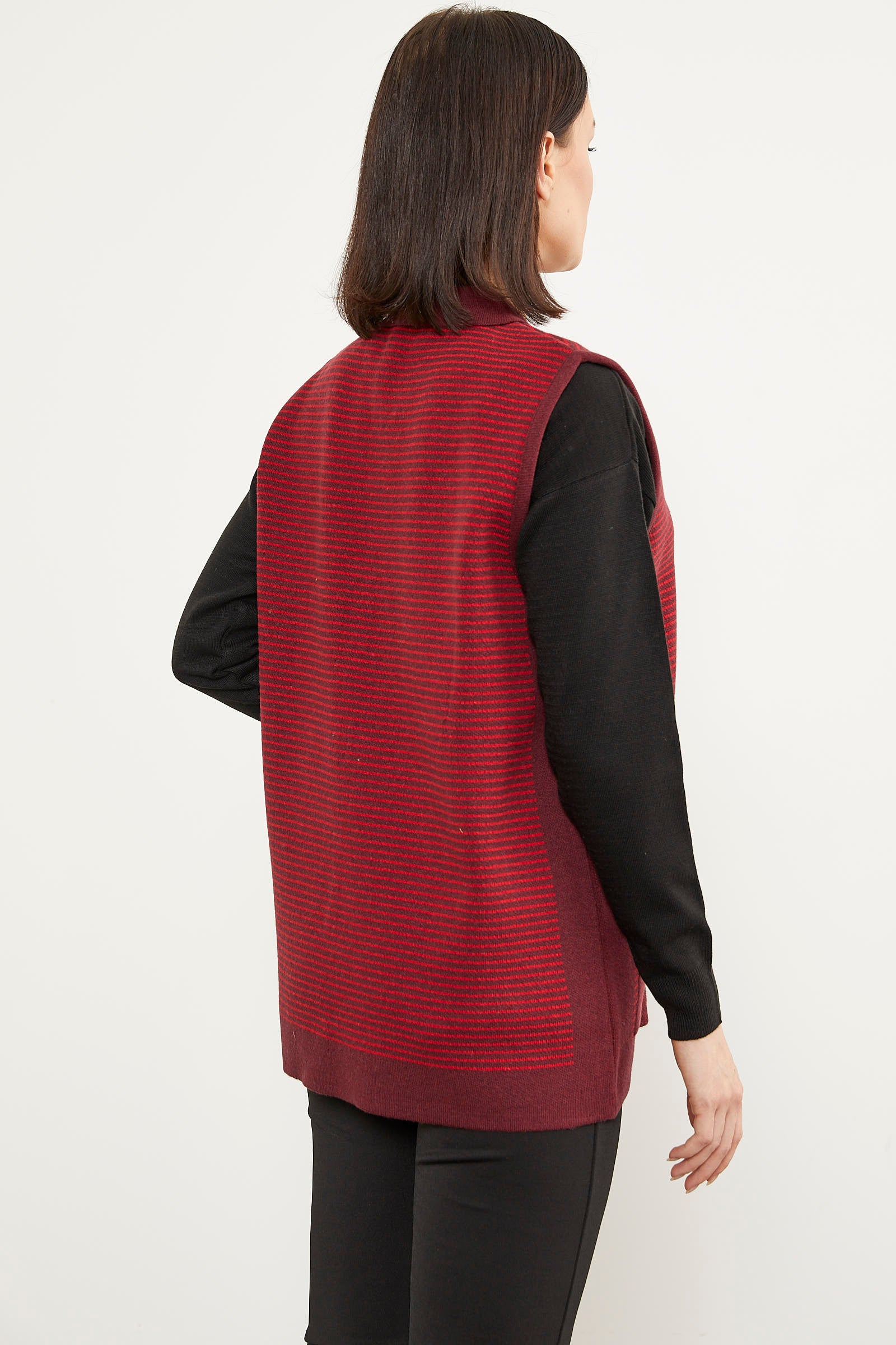 Polo Yaka Fermuarlı Triko Yelek - Bordo - Sementa