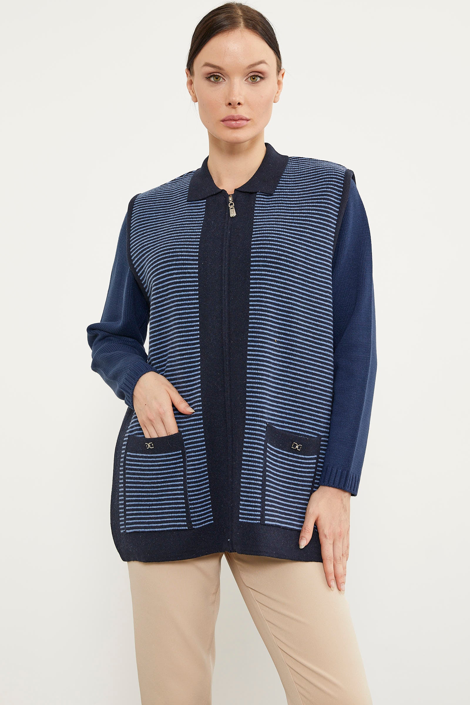 Polo Yaka Fermuarlı Triko Yelek - Lacivert (2) Sementa