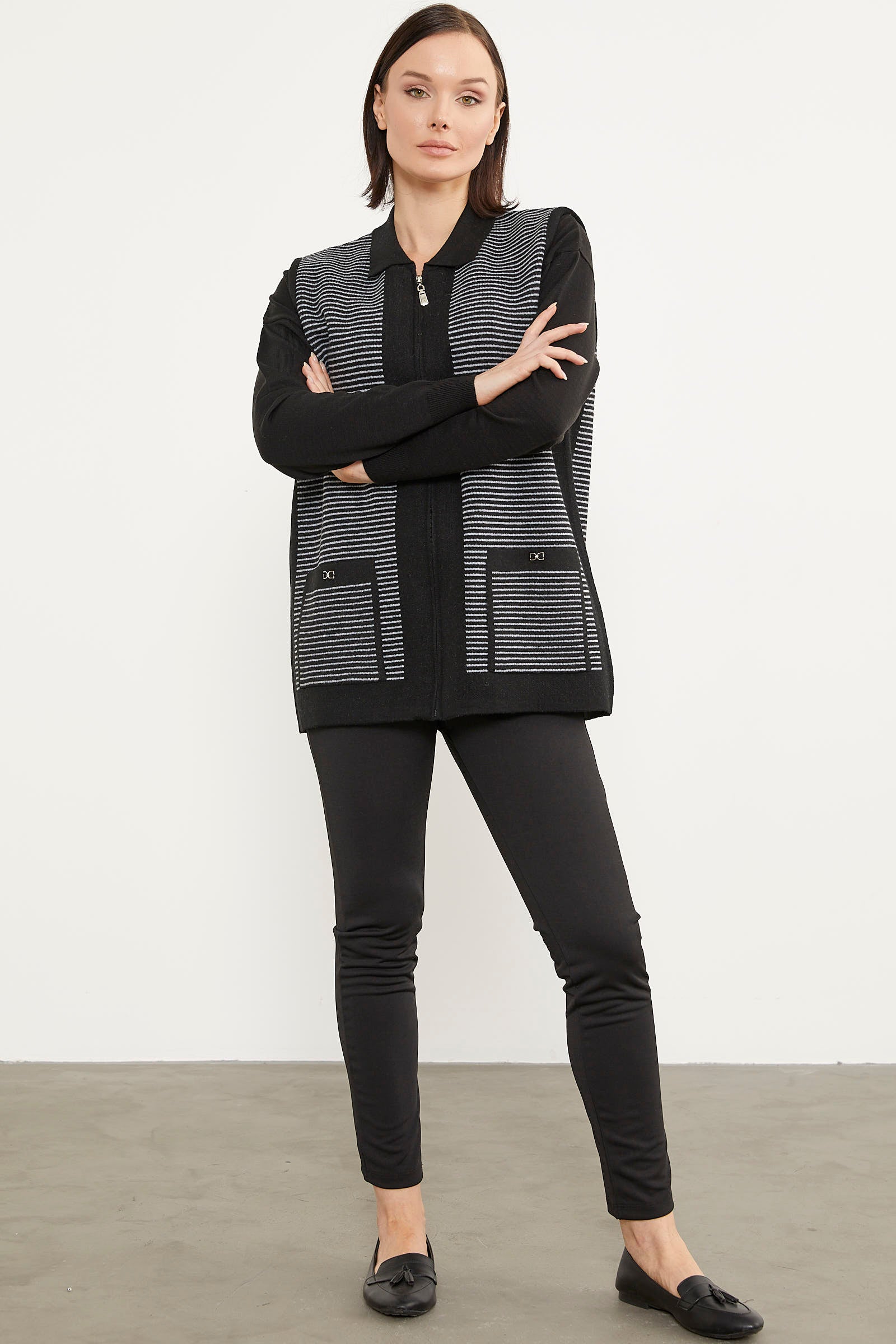 Polo Yaka Fermuarlı Triko Yelek - Siyah (5) Sementa