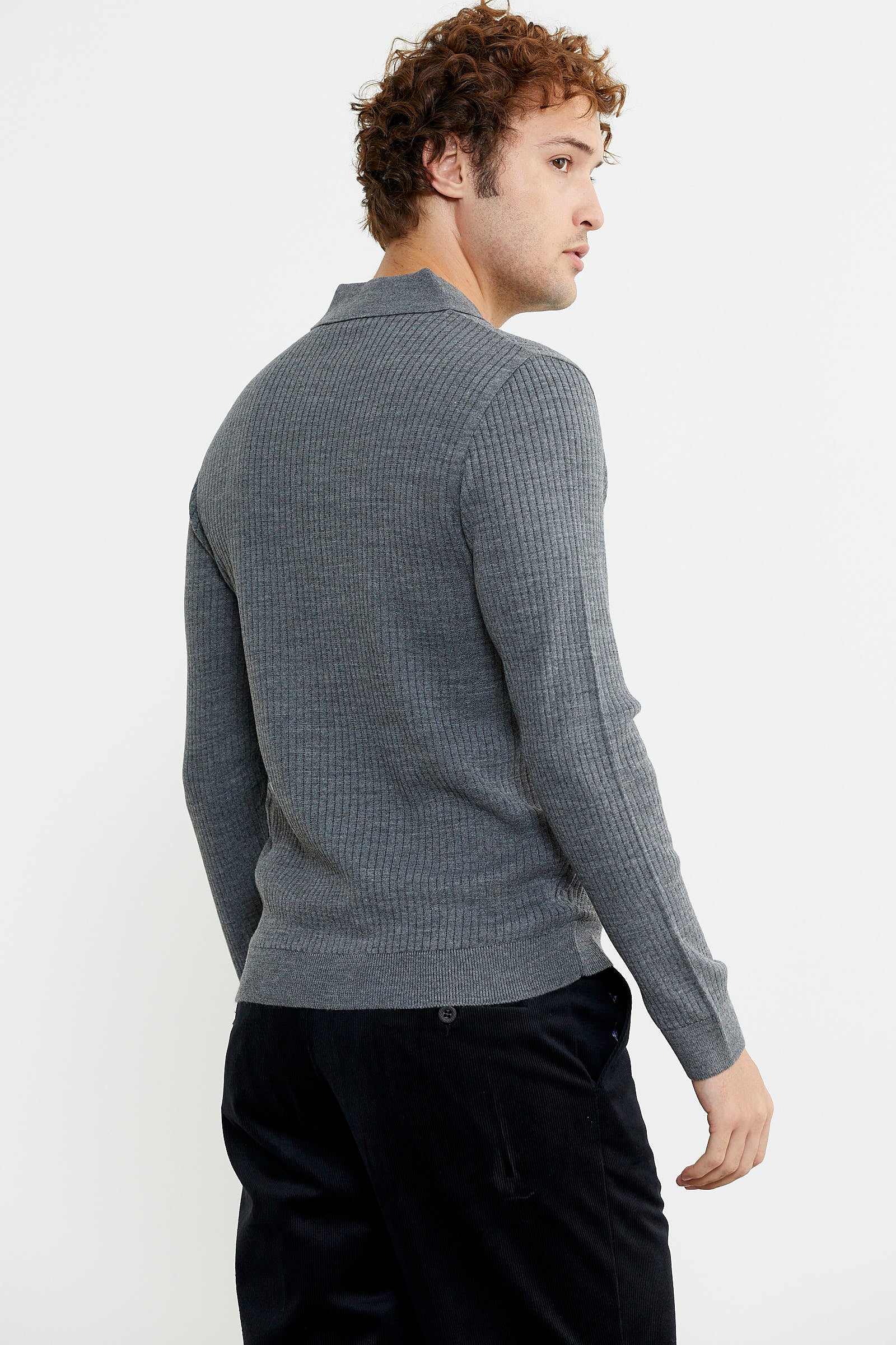 Polo Yaka Fitilli Triko Kazak - Füme - Sementa