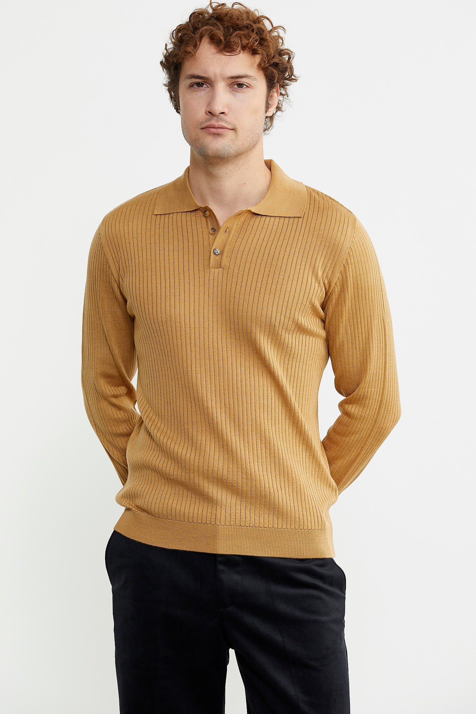 Polo Yaka Fitilli Triko Kazak - Kamel - Sementa