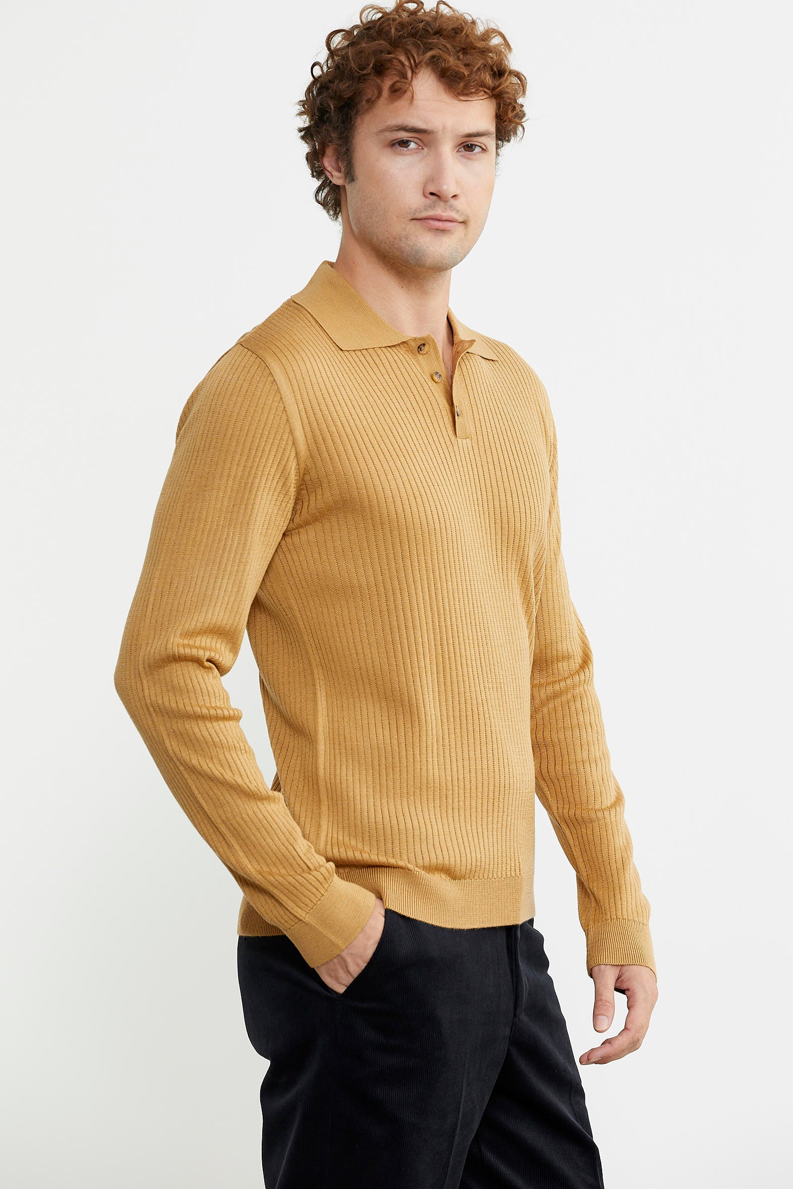 Polo Yaka Fitilli Triko Kazak - Kamel - Sementa