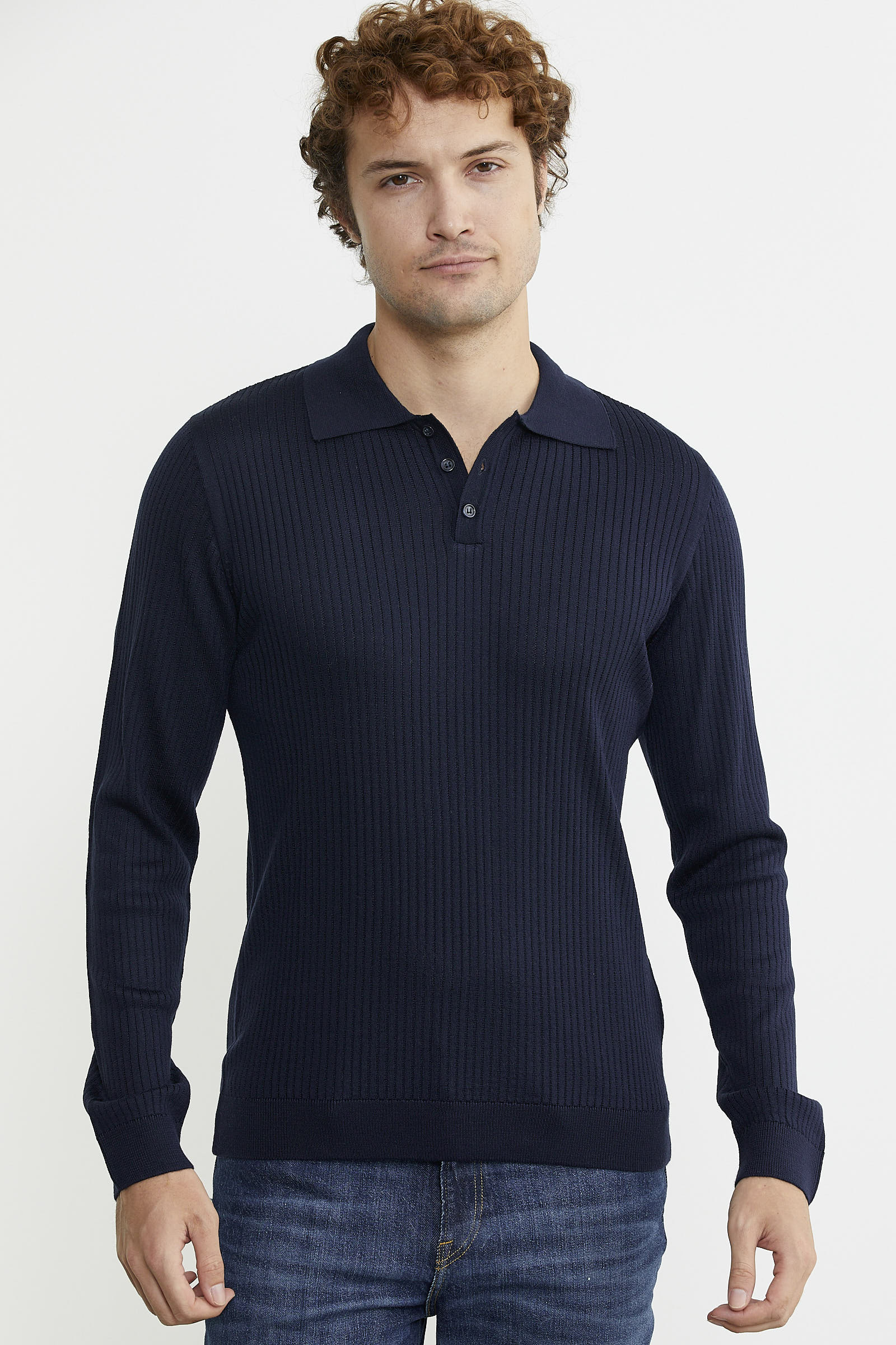 Polo Yaka Fitilli Triko Kazak - Lacivert - Sementa