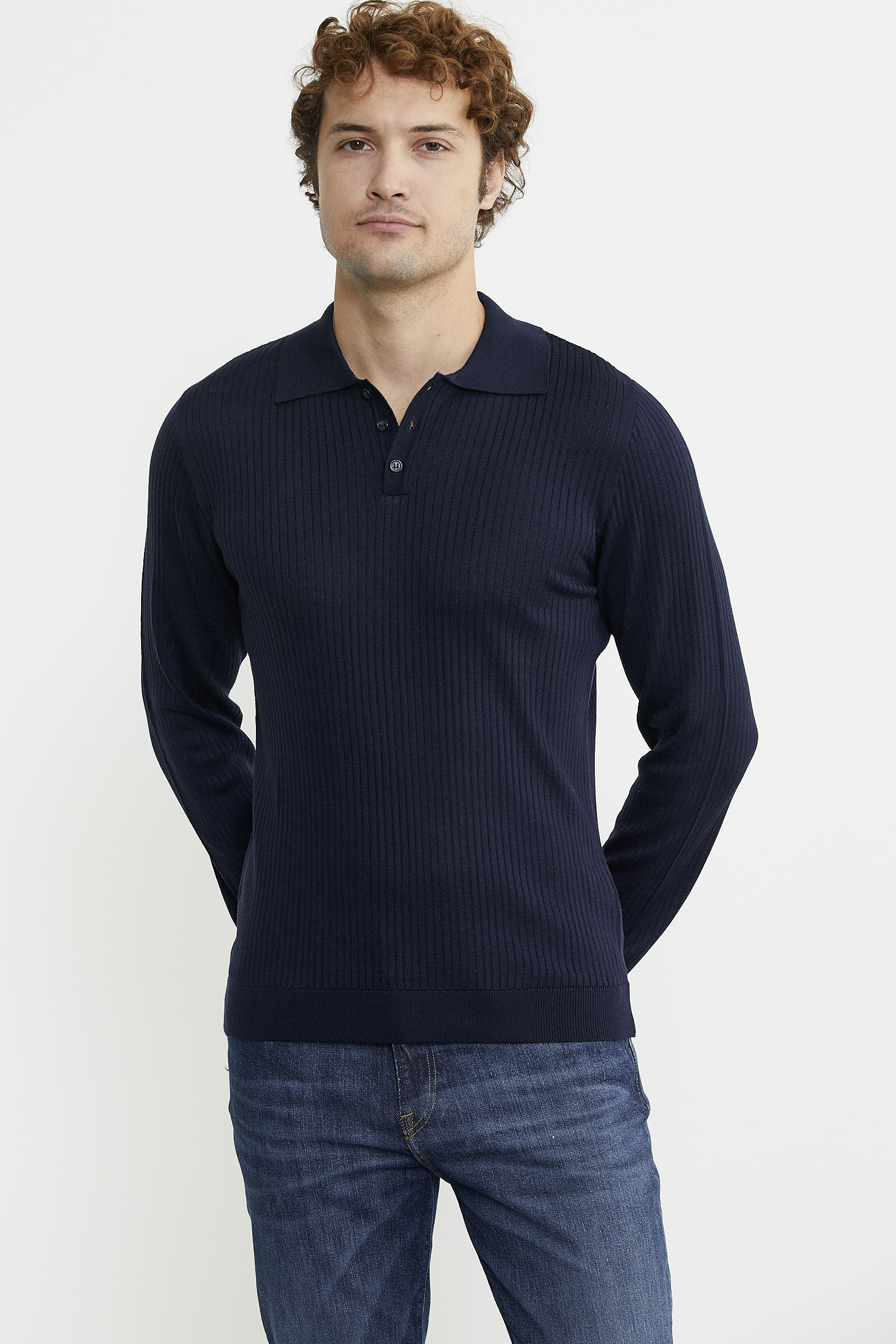 Polo Yaka Fitilli Triko Kazak - Lacivert - Sementa