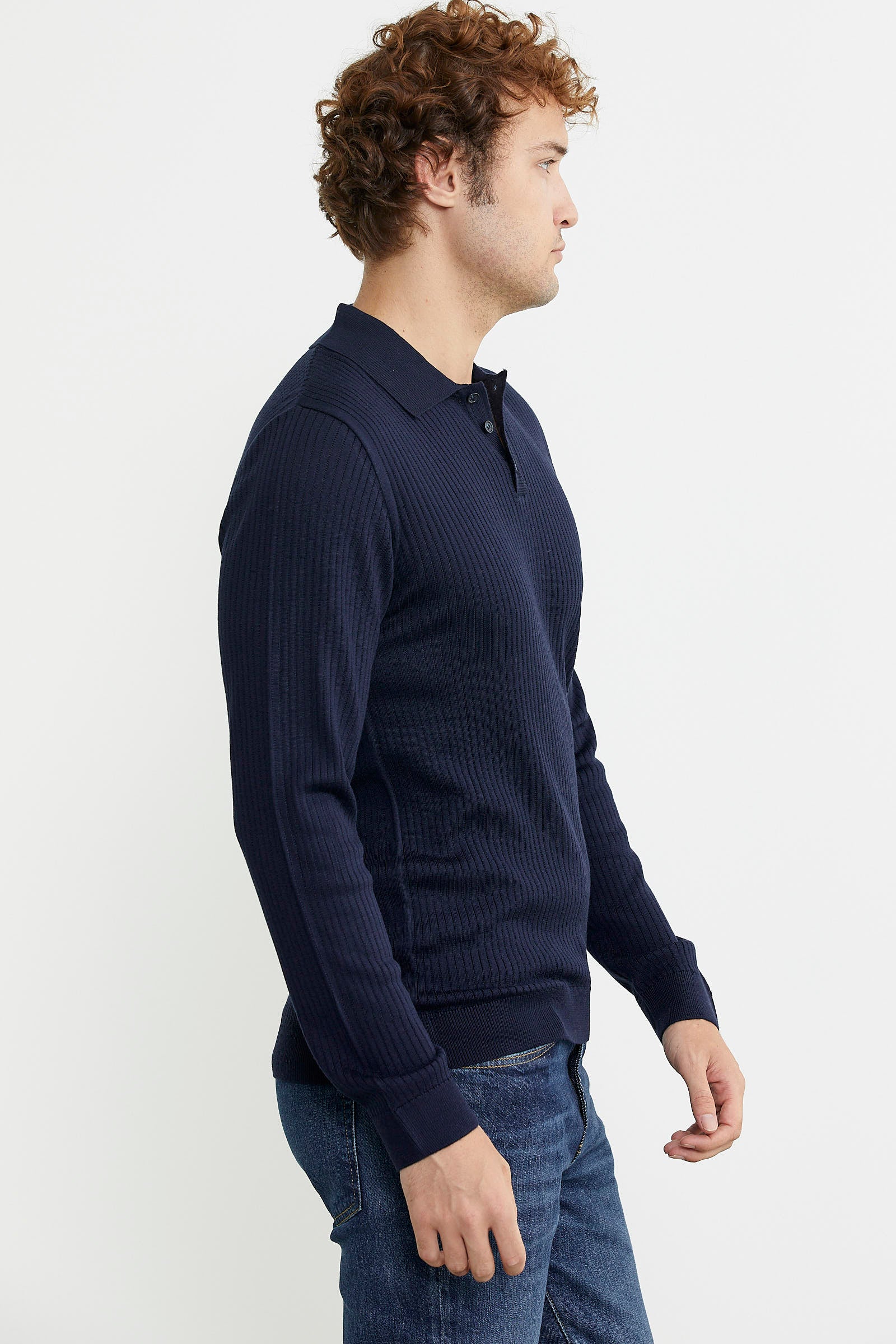 Polo Yaka Fitilli Triko Kazak - Lacivert - Sementa