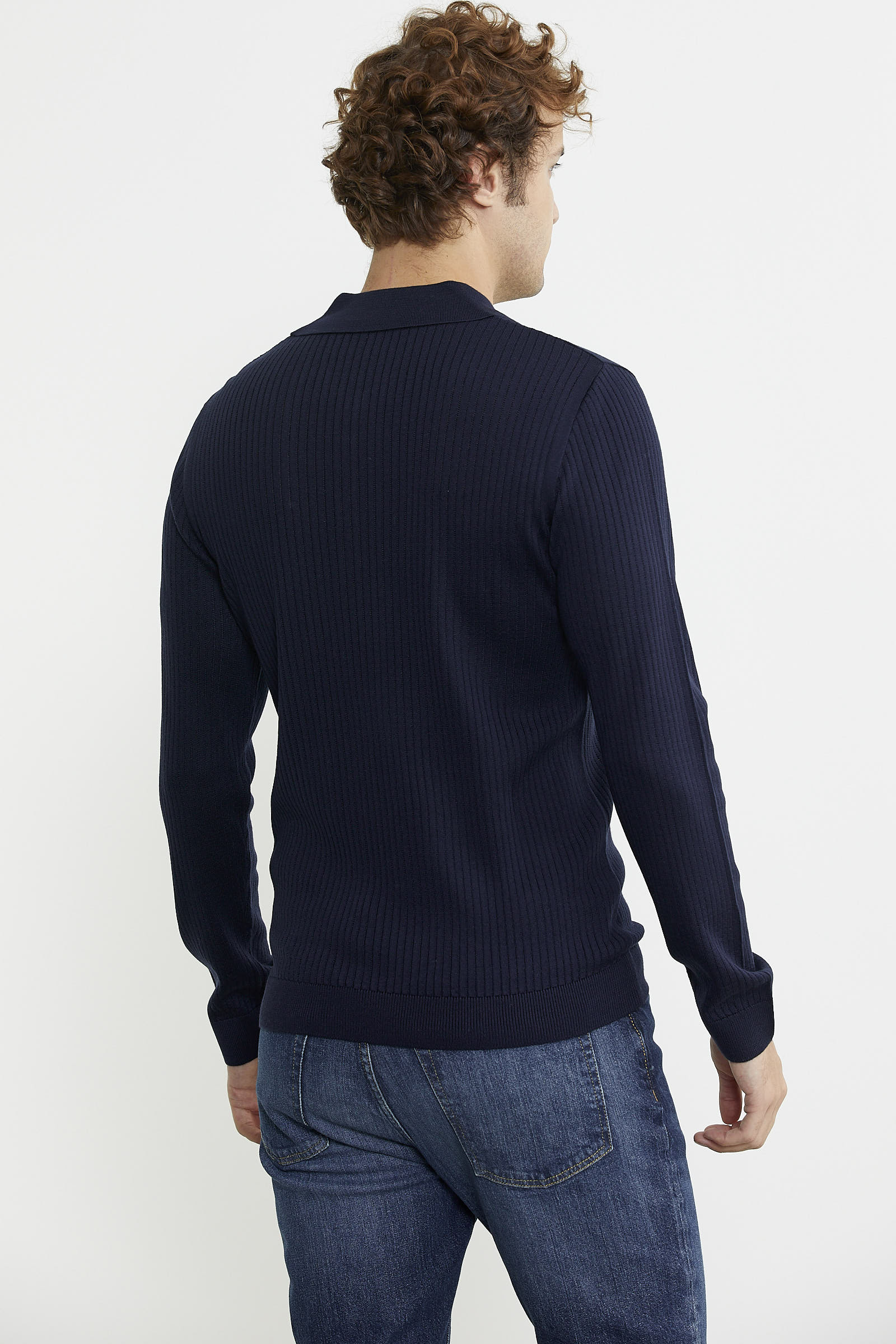 Polo Yaka Fitilli Triko Kazak - Lacivert - Sementa